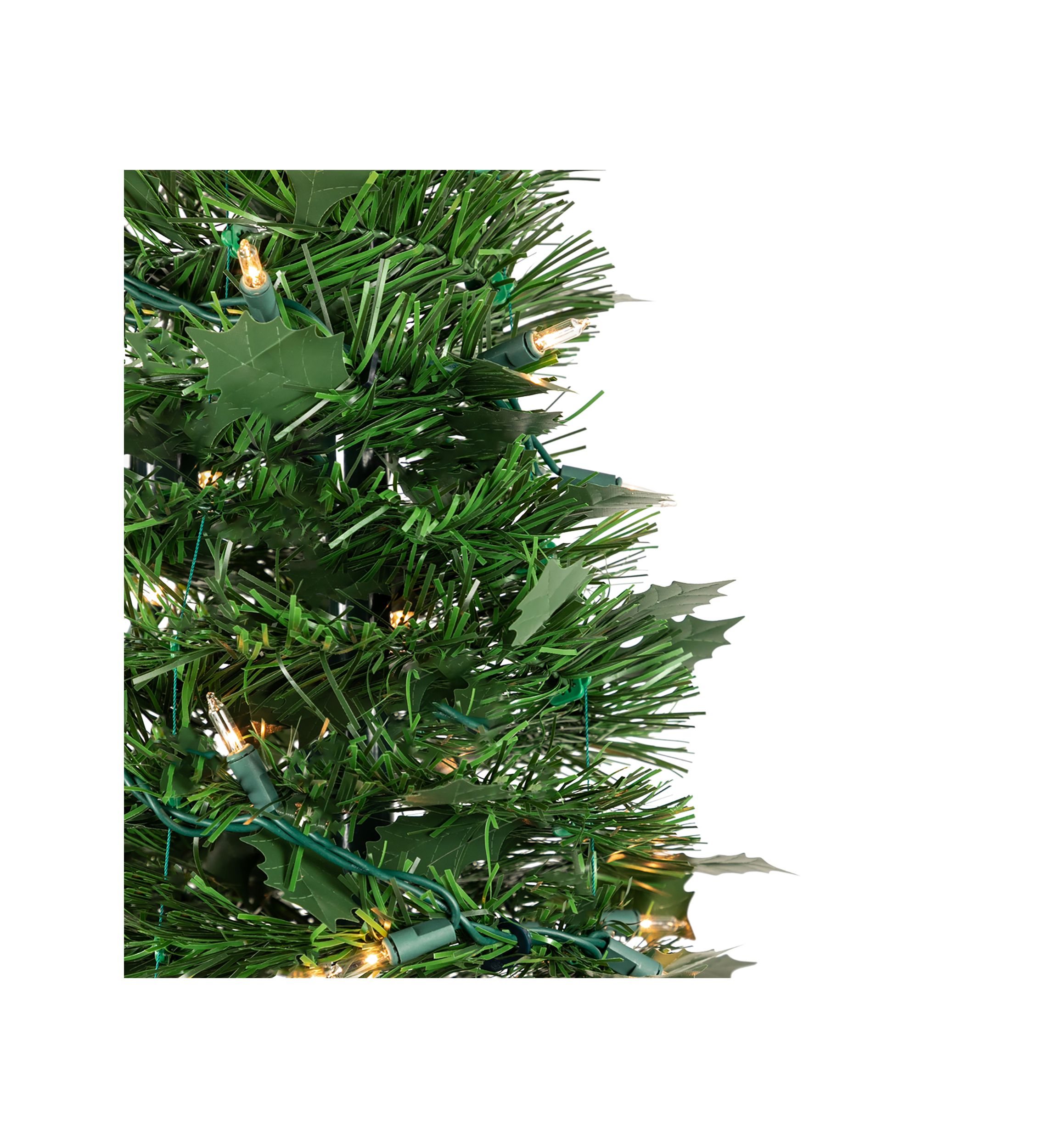 6 Pre-Lit Green Holly Leaf Pop-Up Artificial Christmas Tree - Clear Lights
