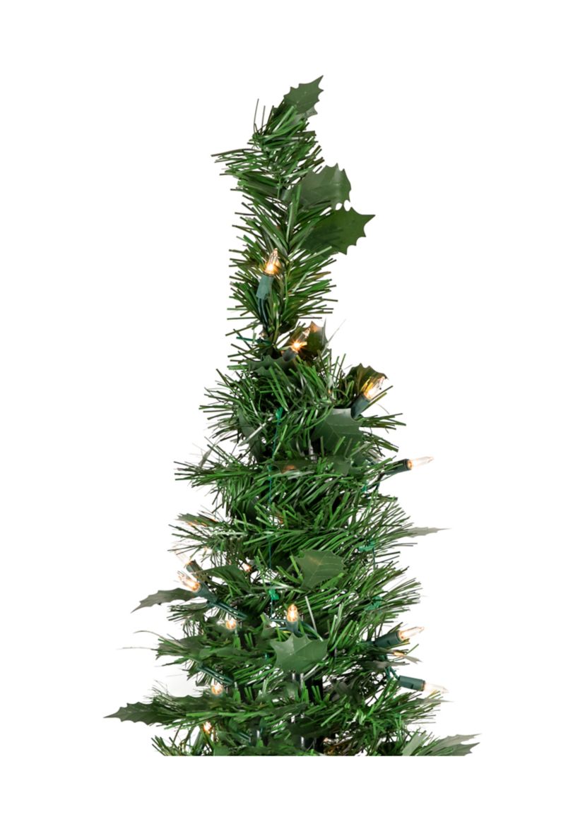 6 Pre-Lit Green Holly Leaf Pop-Up Artificial Christmas Tree - Clear Lights