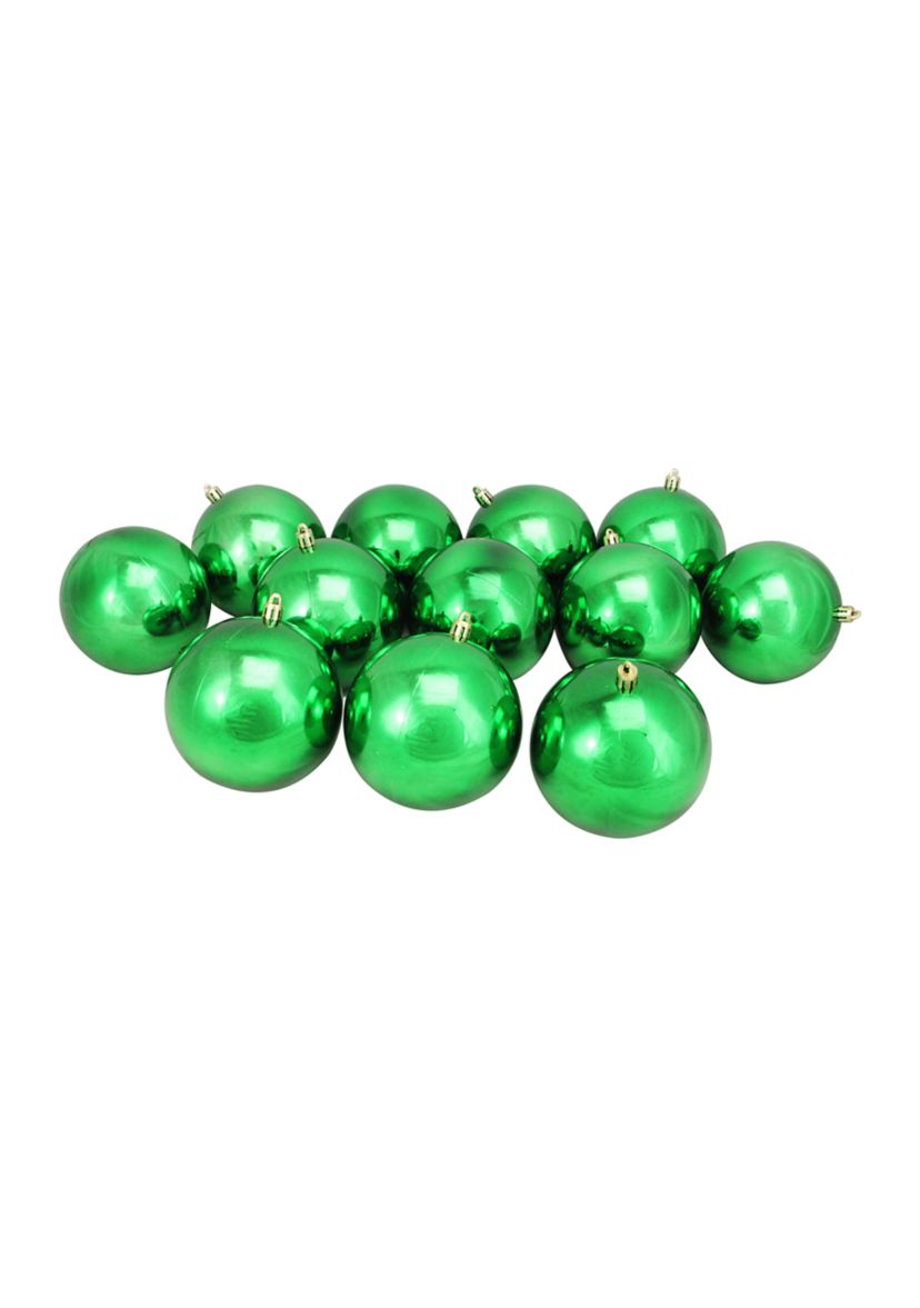 12ct Xmas Green Shatterproof Shiny Christmas Ball Ornaments 4Inch (100mm)