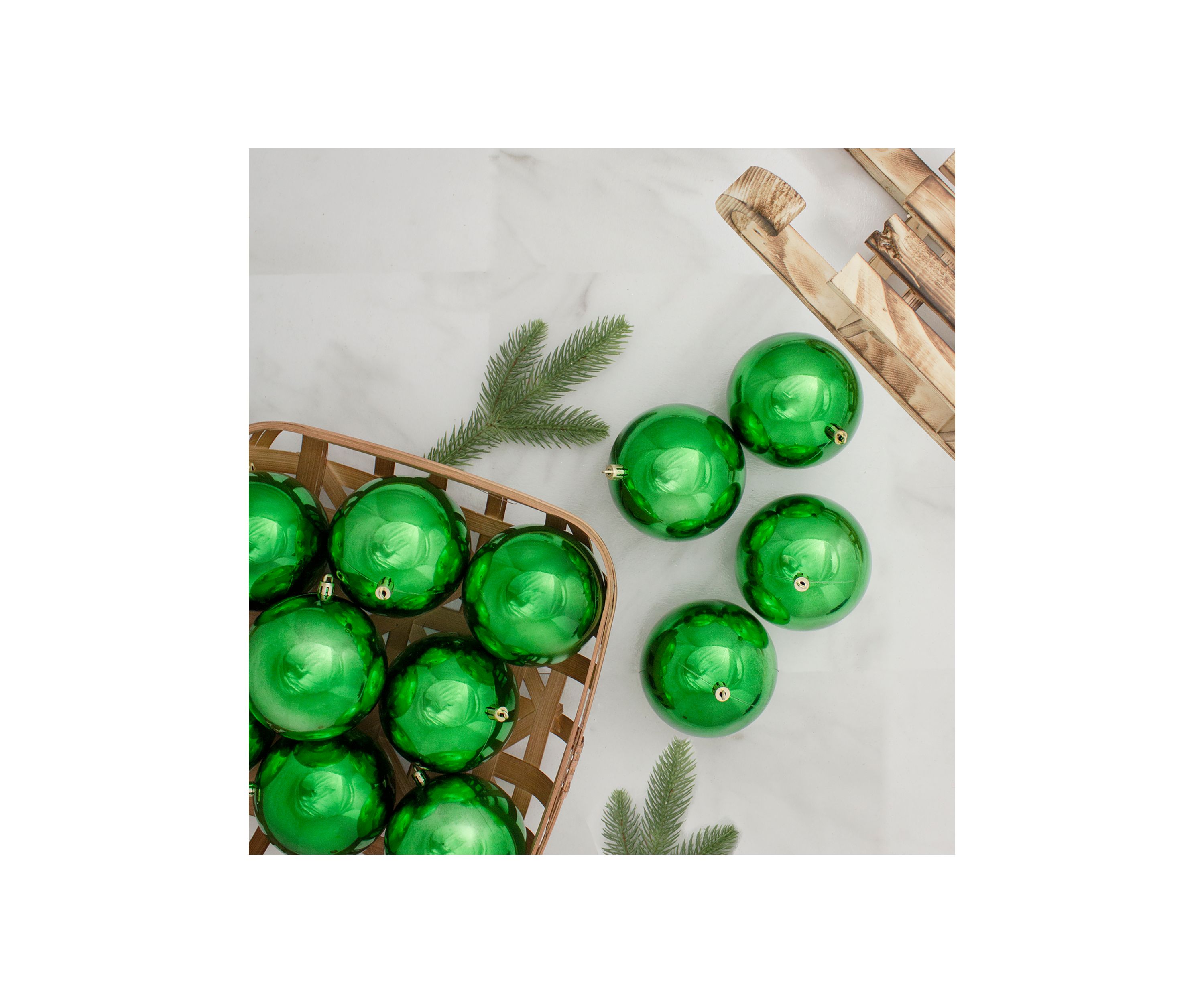 12ct Xmas Green Shatterproof Shiny Christmas Ball Ornaments 4Inch (100mm)