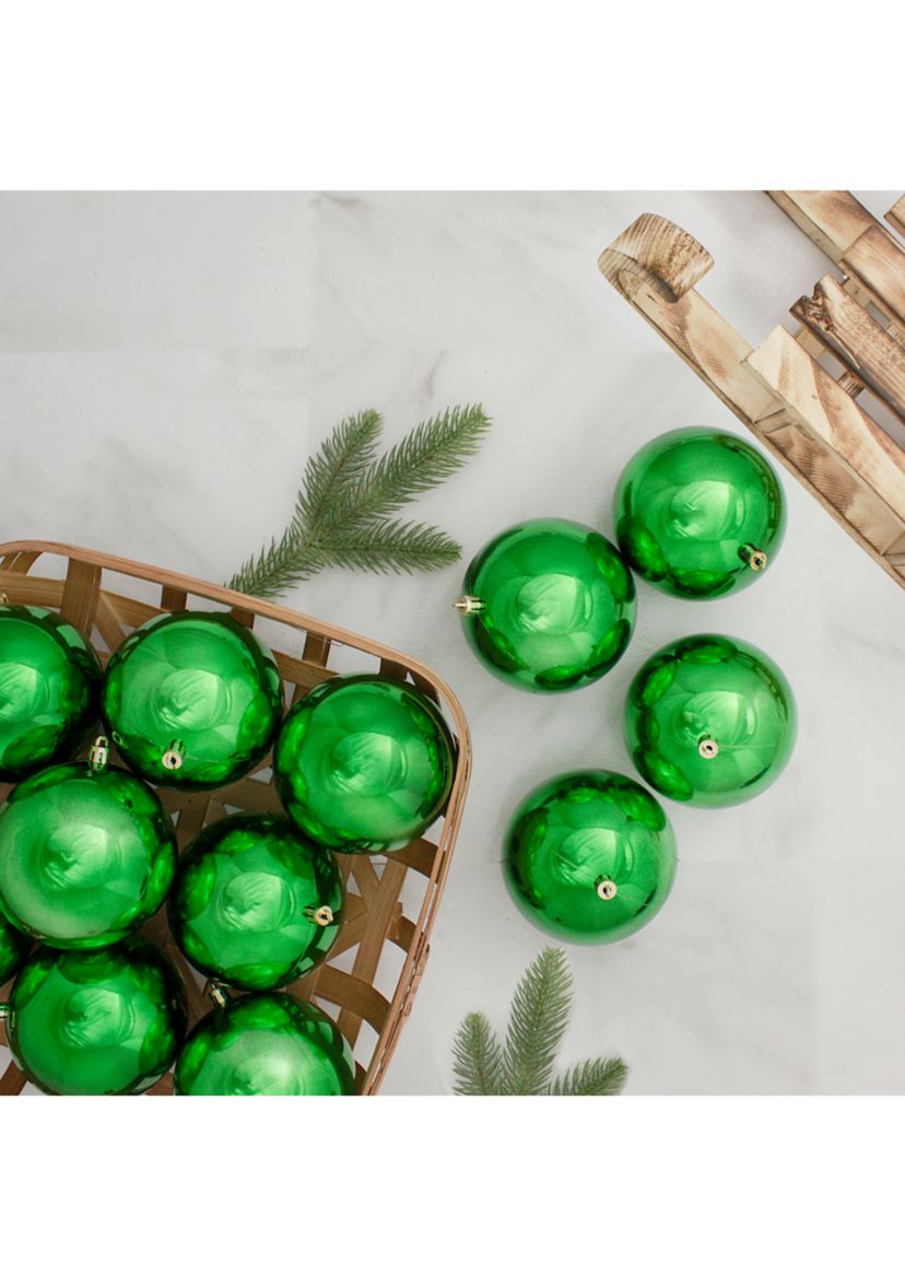 12ct Xmas Green Shatterproof Shiny Christmas Ball Ornaments 4Inch (100mm)