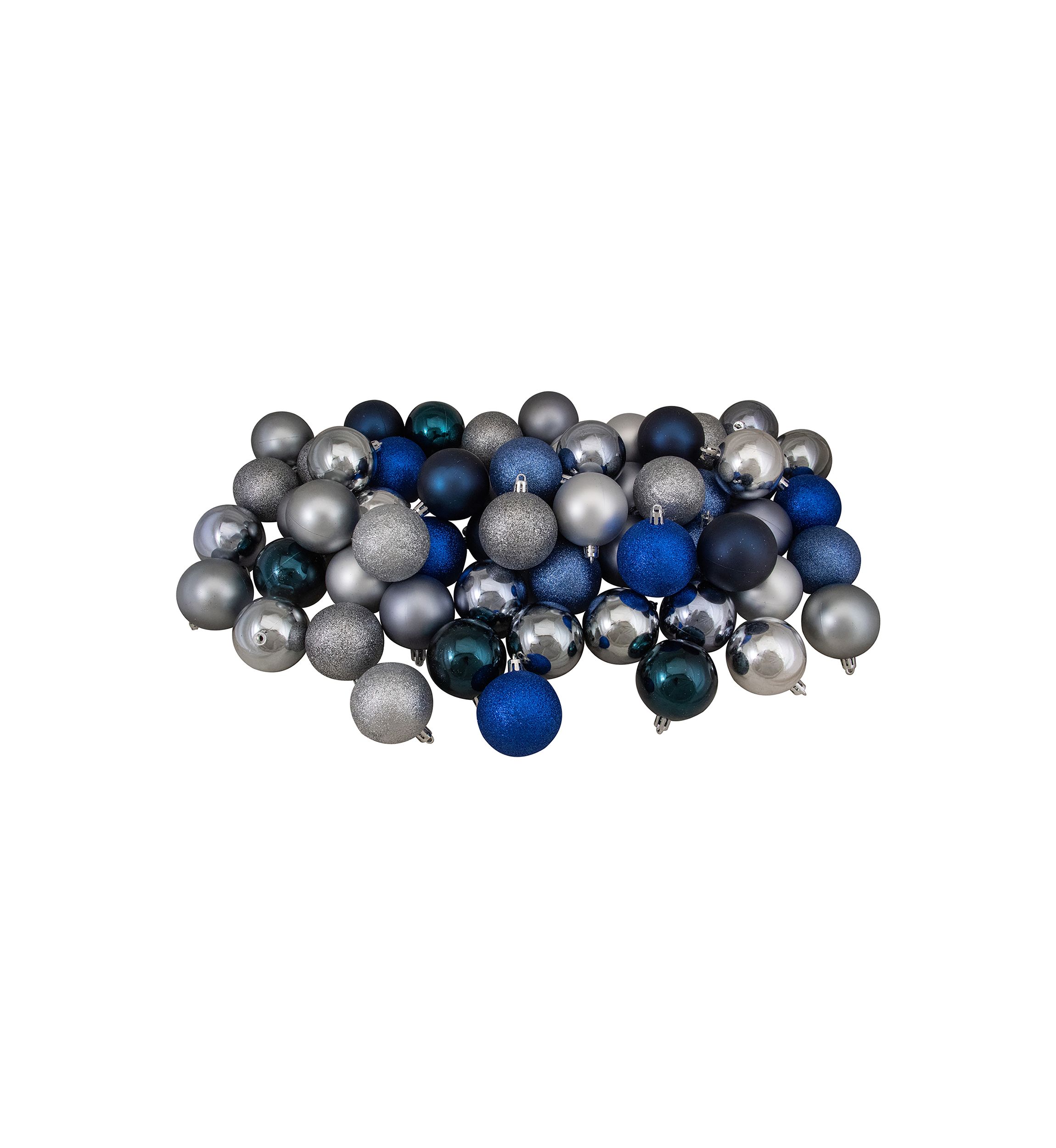 60ct Silver and Blue Shatterproof 3-Finish Christmas Ball Ornaments 2.5Inch (60mm)