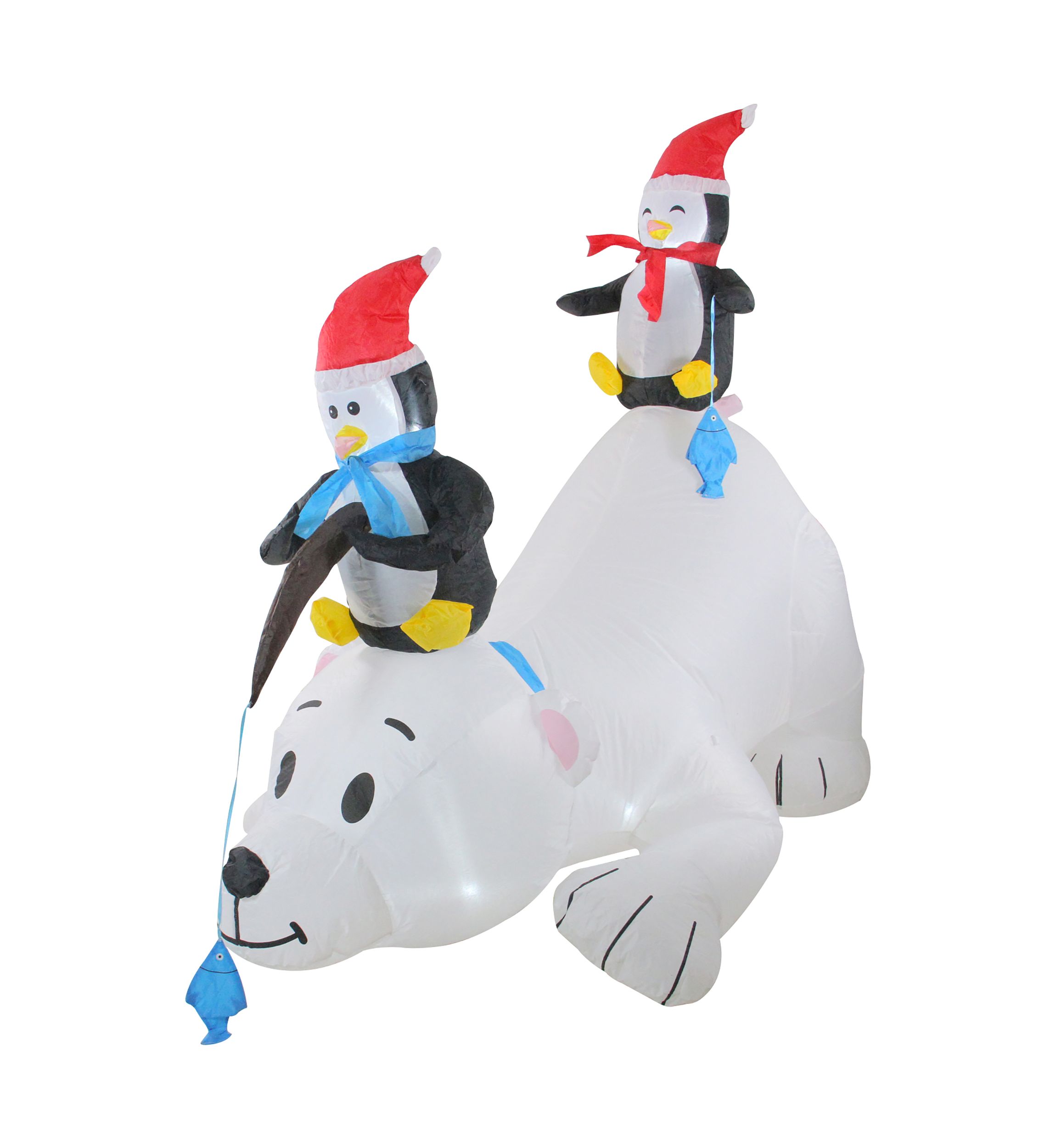 6 White and Black Inflatable Polar Bear and Penguins Lighted Outdoor Christmas Decor
