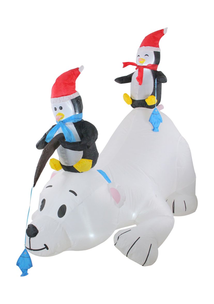 6 White and Black Inflatable Polar Bear and Penguins Lighted Outdoor Christmas Decor