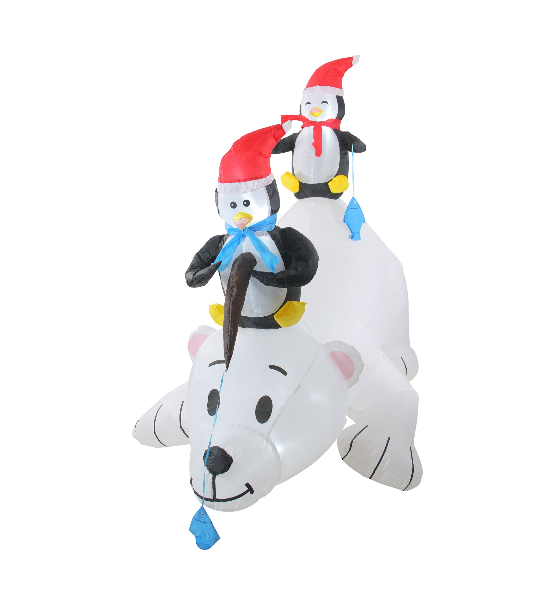 6 White and Black Inflatable Polar Bear and Penguins Lighted Outdoor Christmas Decor