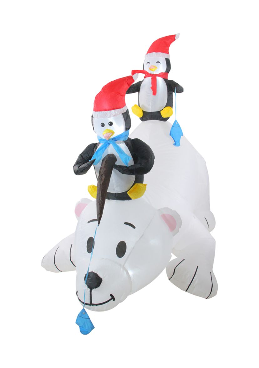 6 White and Black Inflatable Polar Bear and Penguins Lighted Outdoor Christmas Decor