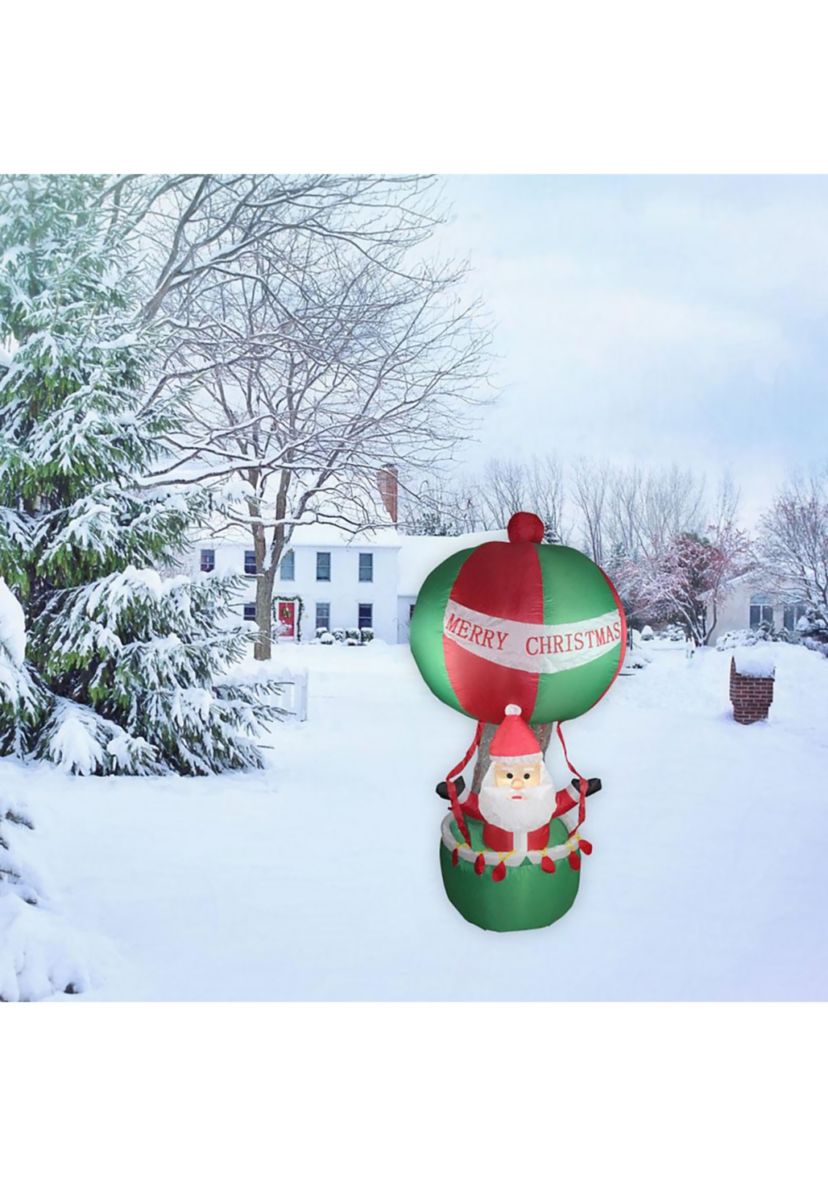 72 Inch Red and Green Inflatable Santa in Hot Air Balloon Lighted Christmas Outdoor Decor