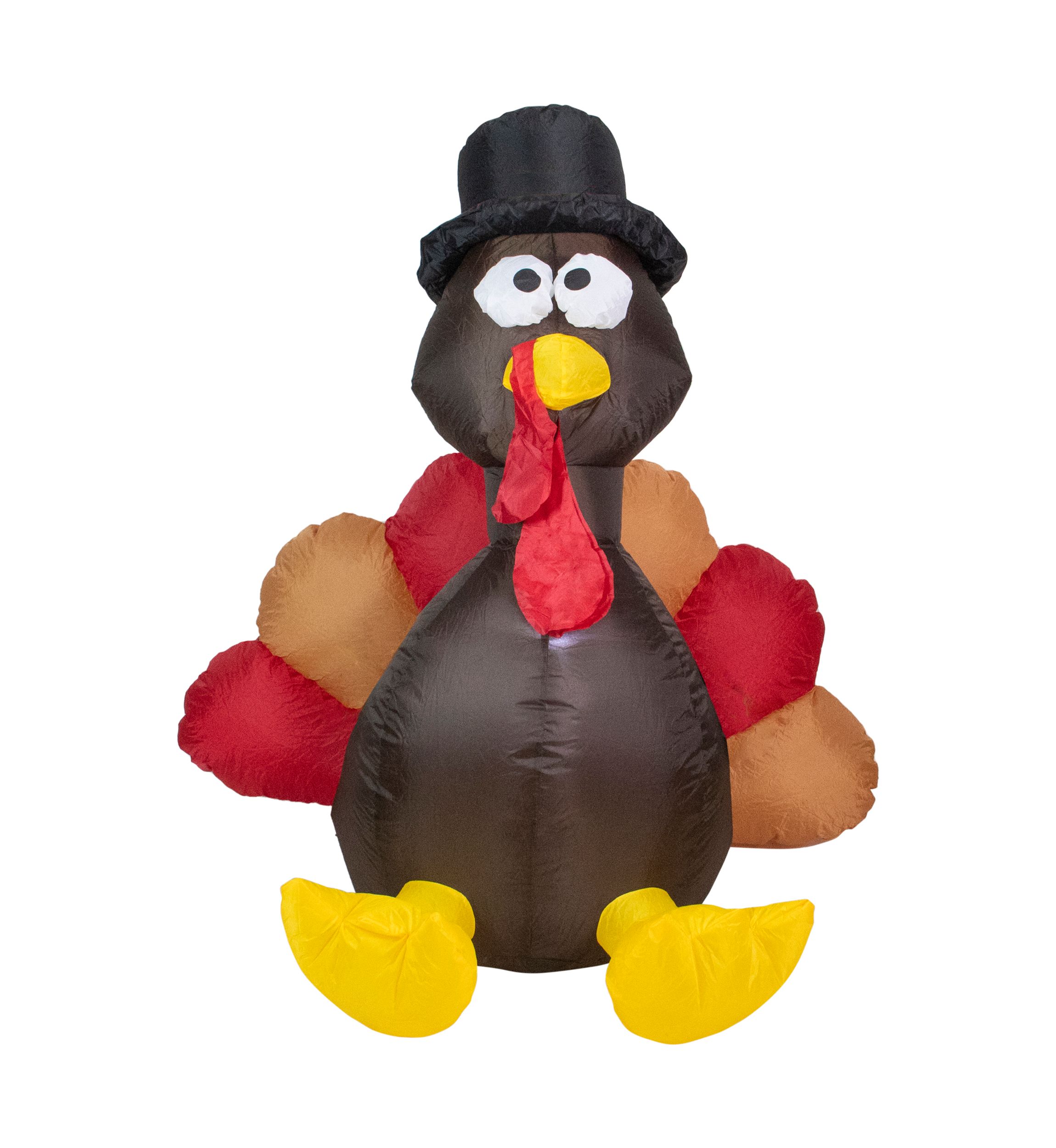 4 Feet Red and Brown Inflatable Lighted Thanksgiving Turkey Outdoor Decor