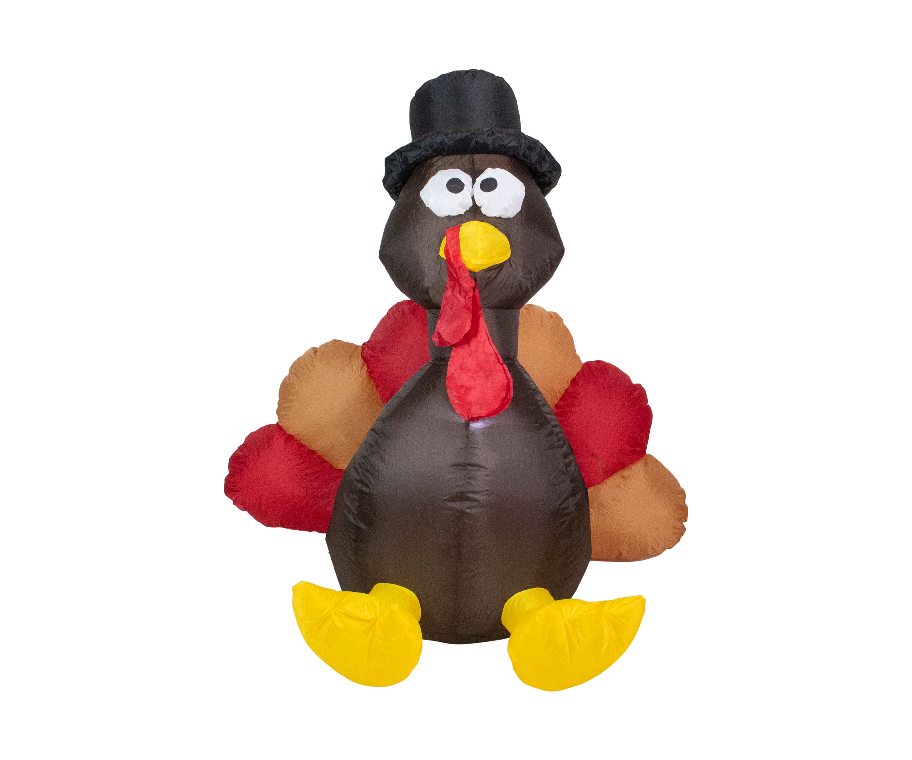 4 Feet Red and Brown Inflatable Lighted Thanksgiving Turkey Outdoor Decor