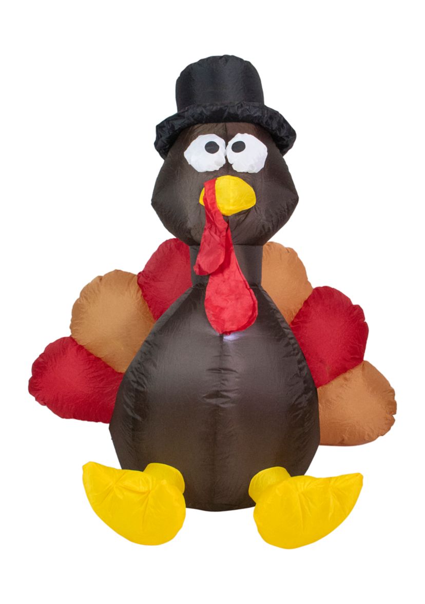 4 Feet Red and Brown Inflatable Lighted Thanksgiving Turkey Outdoor Decor