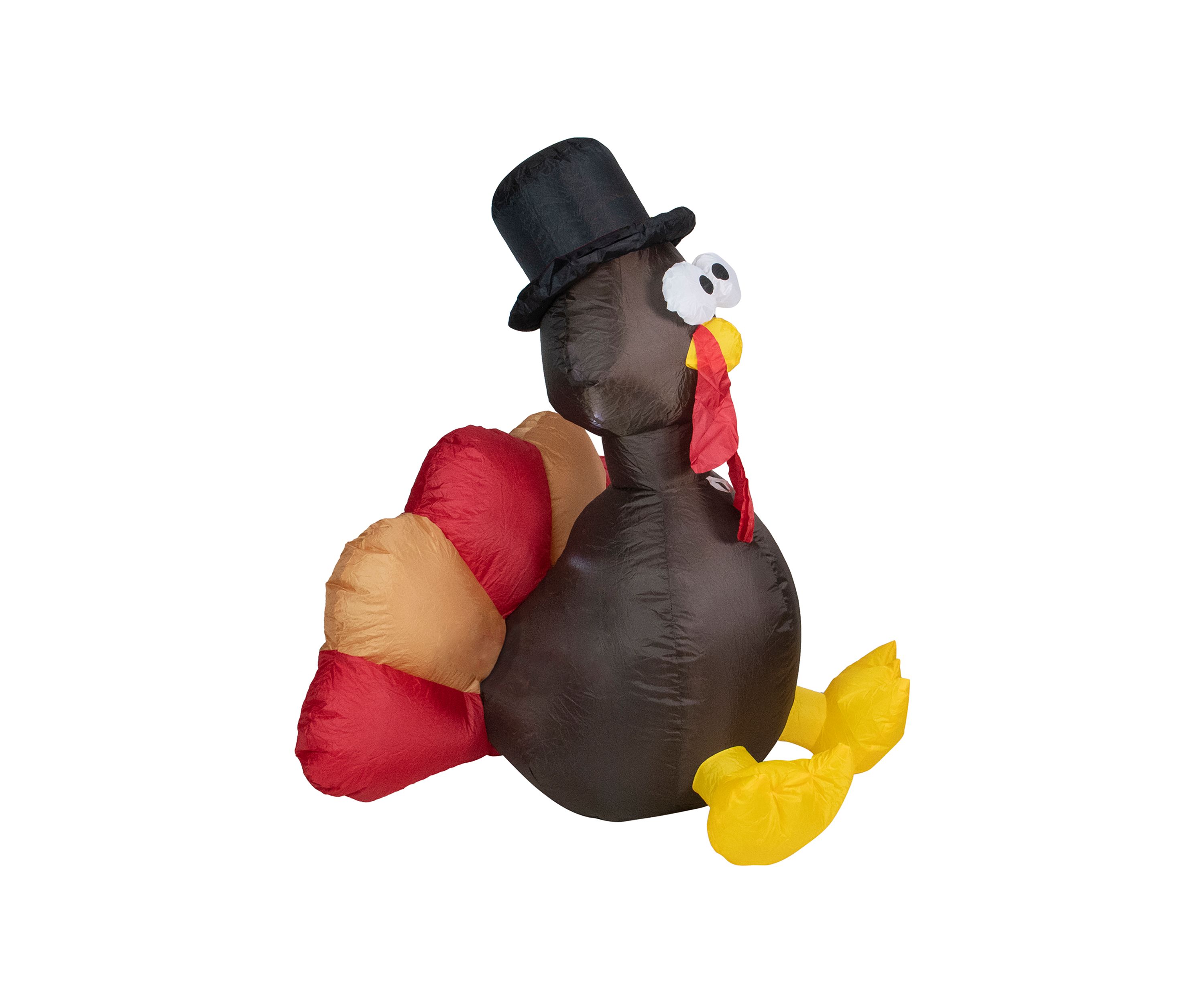 4 Feet Red and Brown Inflatable Lighted Thanksgiving Turkey Outdoor Decor