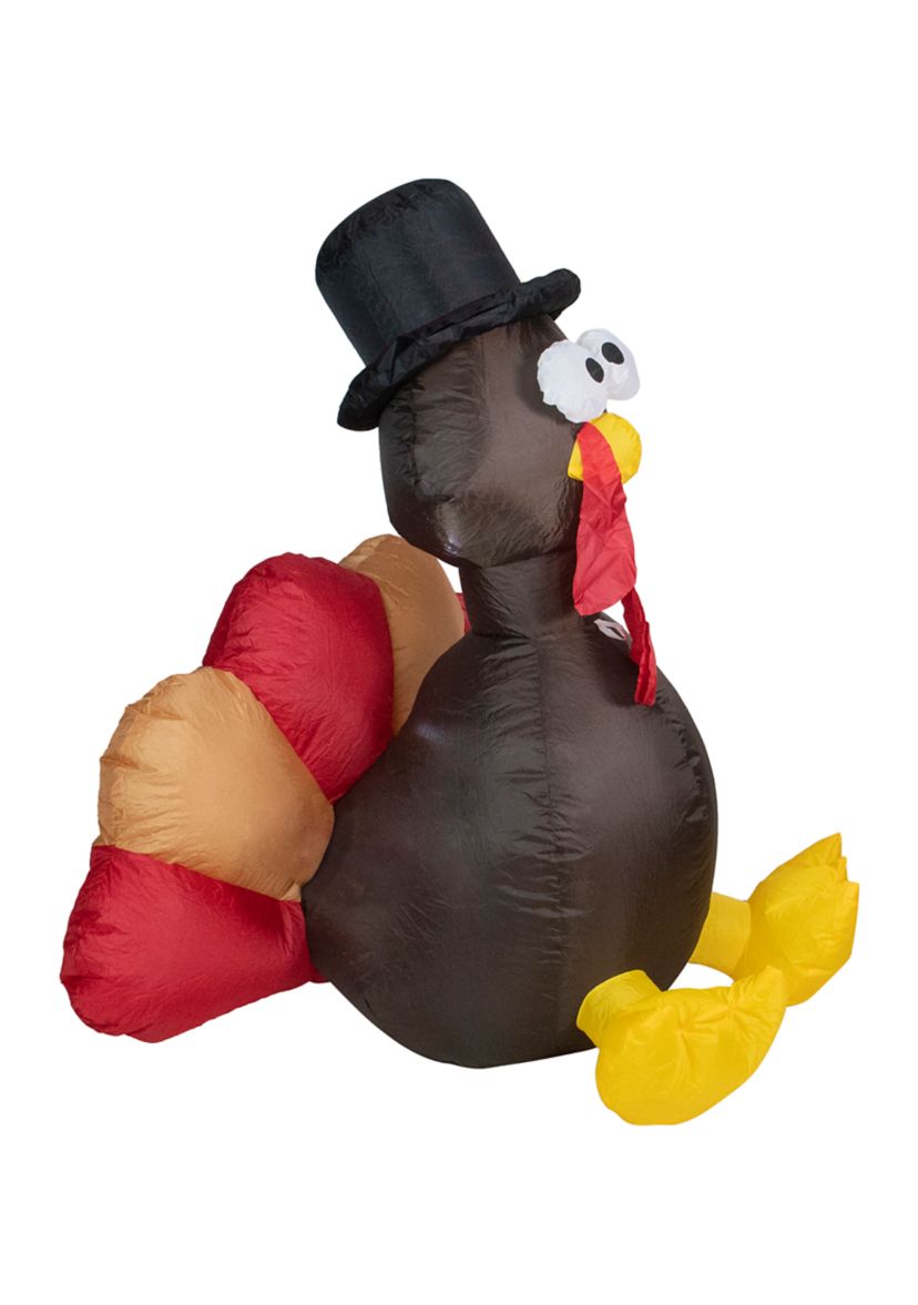 4 Feet Red and Brown Inflatable Lighted Thanksgiving Turkey Outdoor Decor
