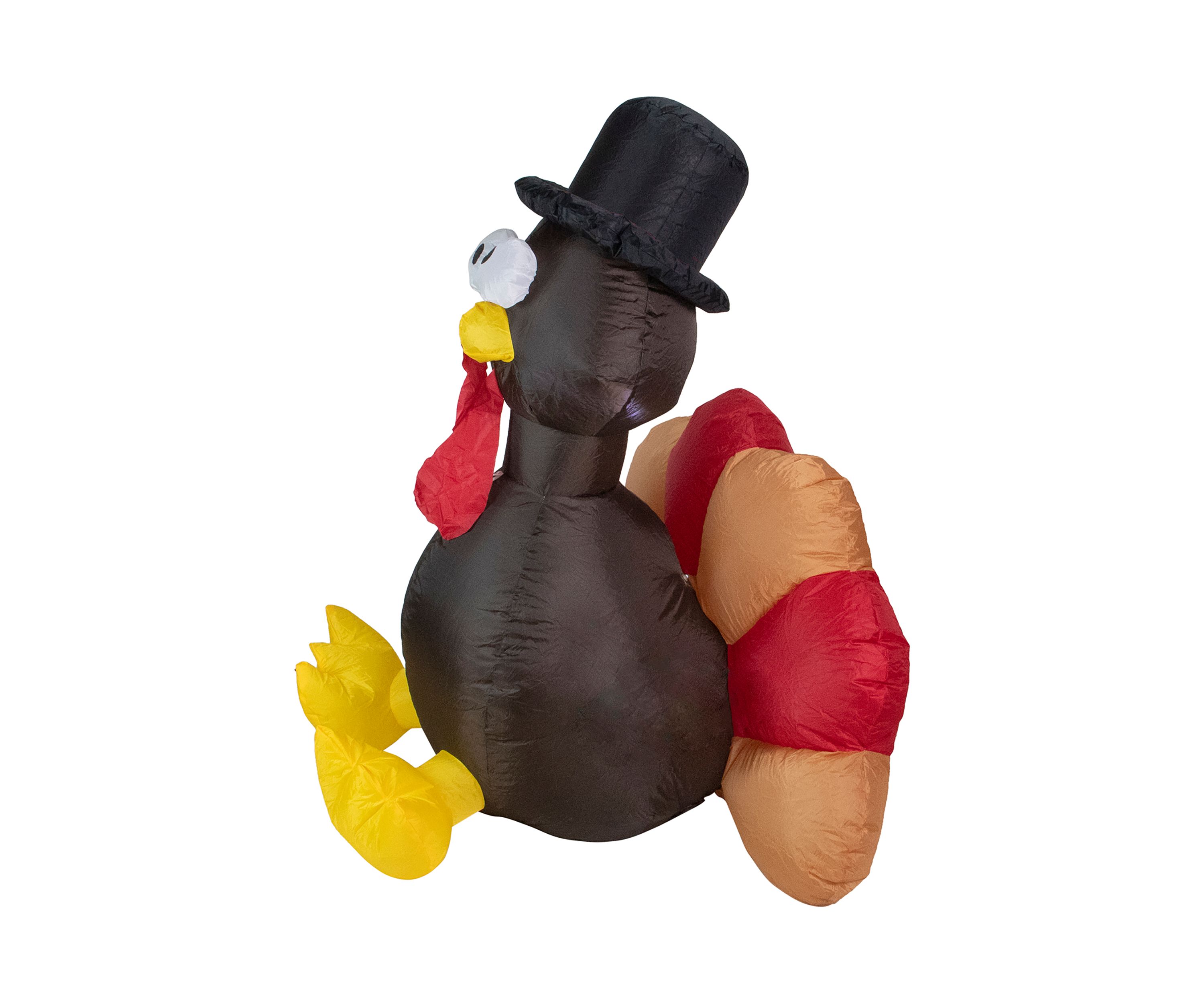 4 Feet Red and Brown Inflatable Lighted Thanksgiving Turkey Outdoor Decor