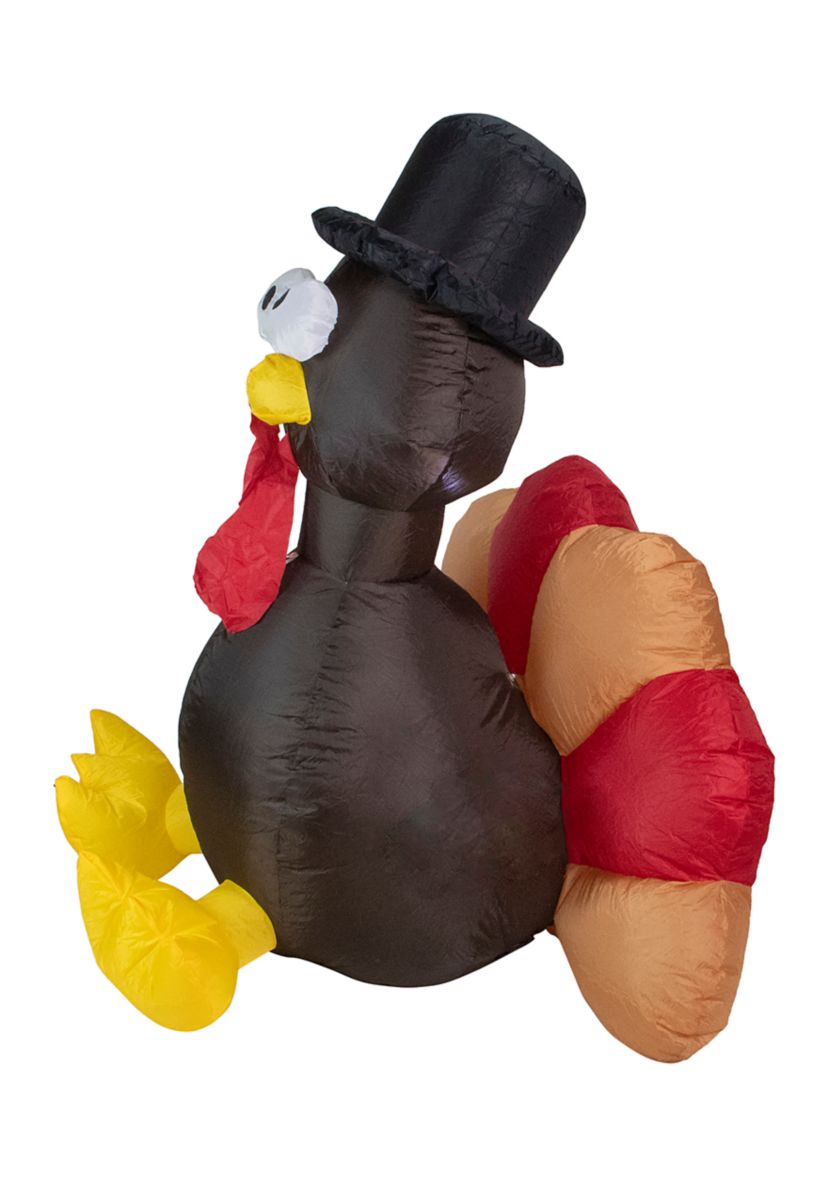 4 Feet Red and Brown Inflatable Lighted Thanksgiving Turkey Outdoor Decor