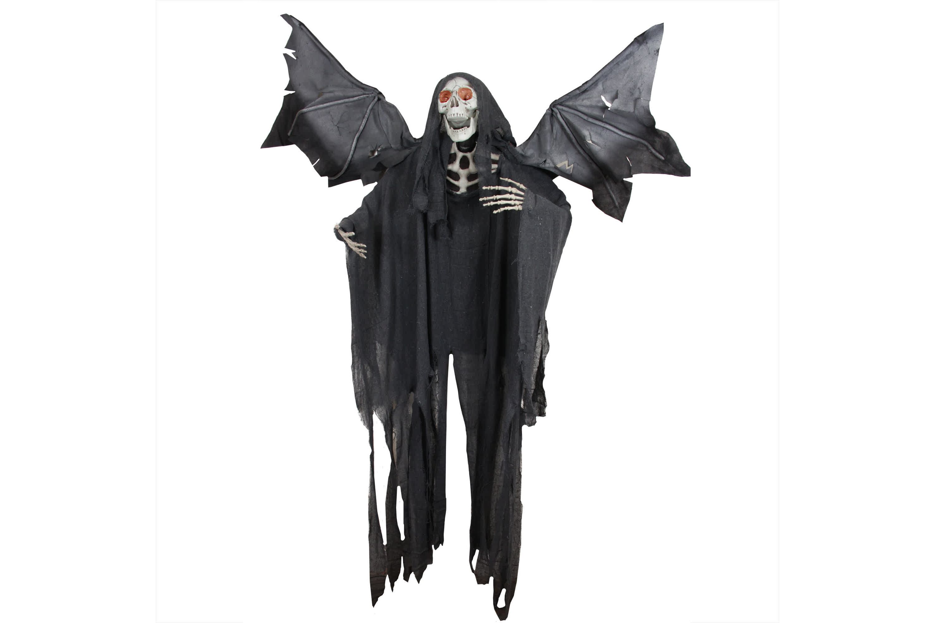 66" Pre-Lit Black and Red Sonic Skeletal Reaper with Wings Halloween Decor