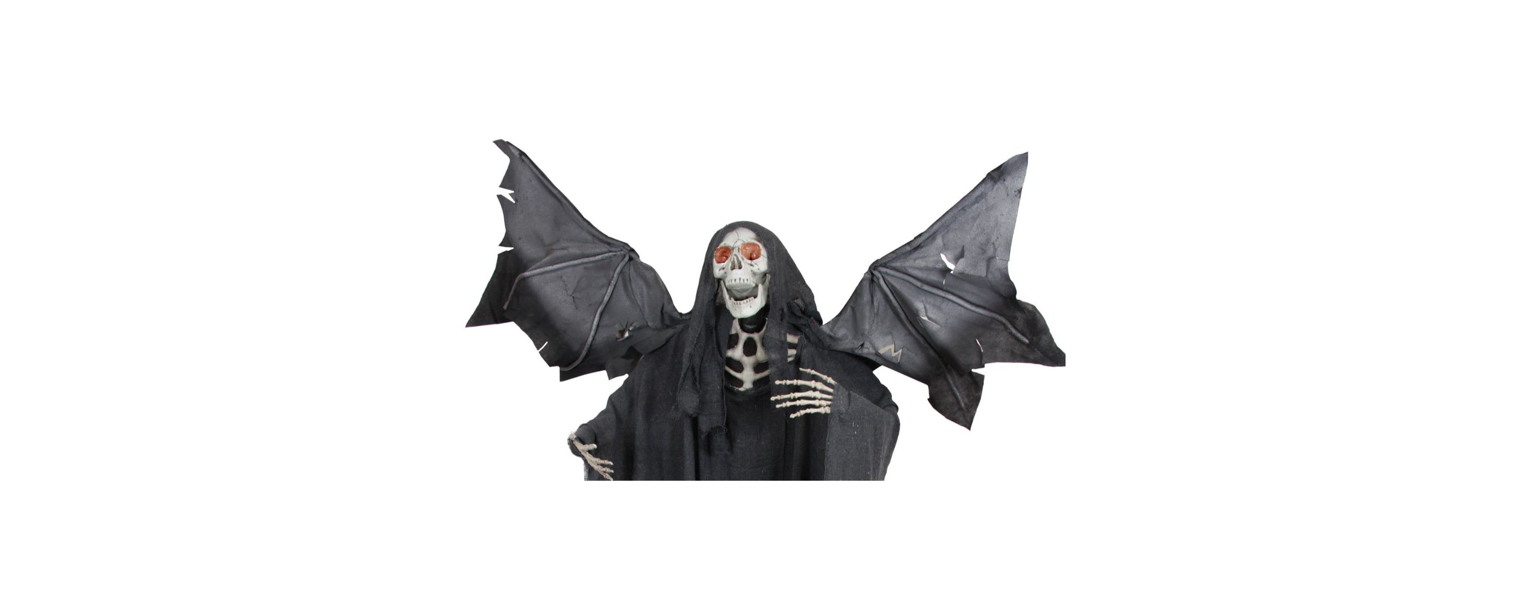 66" Pre-Lit Black and Red Sonic Skeletal Reaper with Wings Halloween Decor