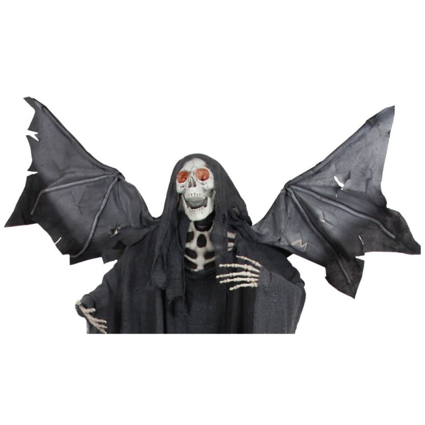 66" Pre-Lit Black and Red Sonic Skeletal Reaper with Wings Halloween Decor