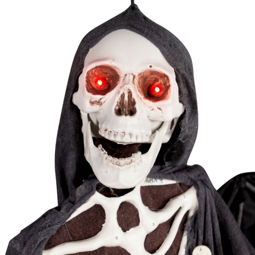 66" Pre-Lit Black and Red Sonic Skeletal Reaper with Wings Halloween Decor