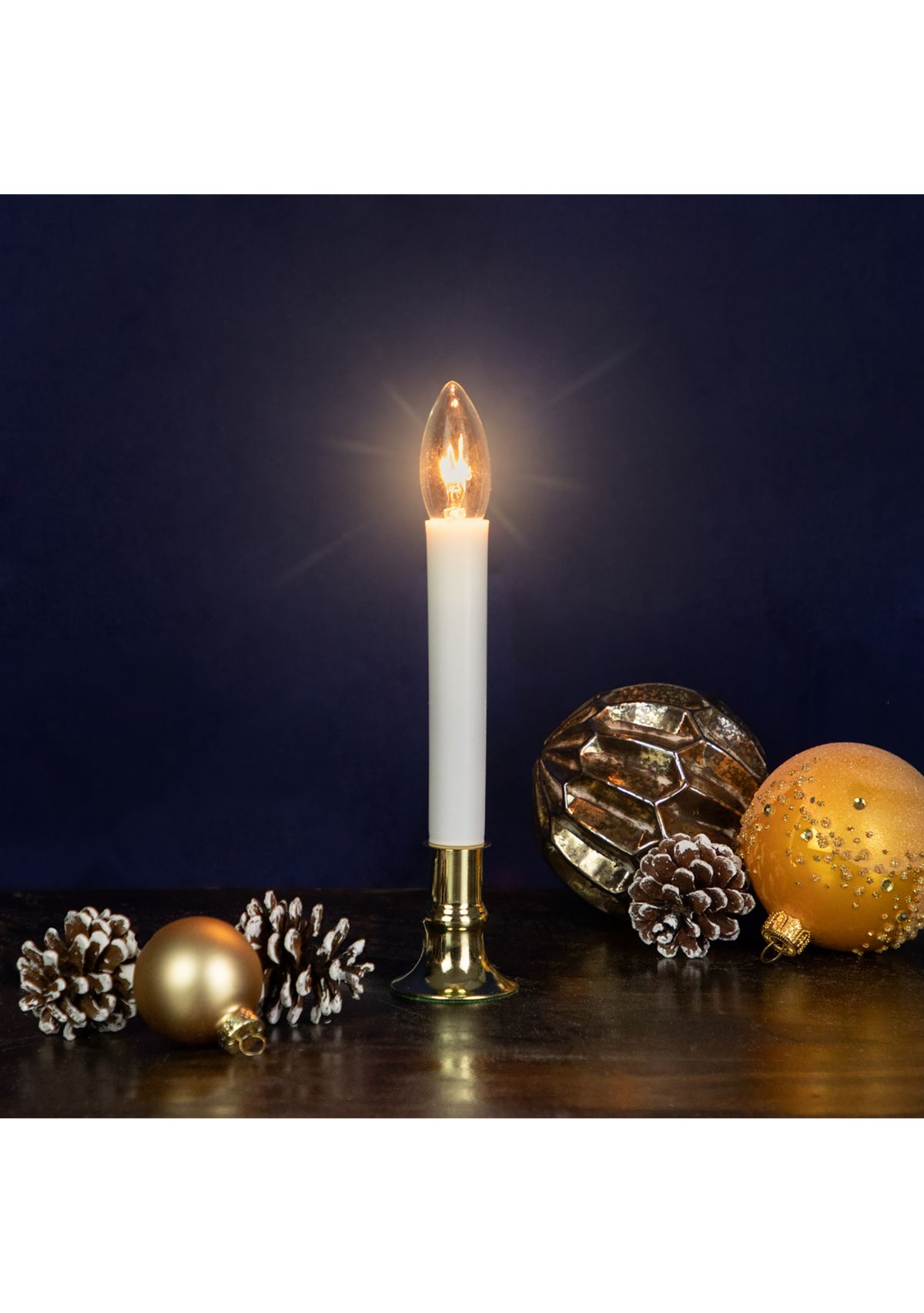9Inch White and Gold C7 Light Christmas Candle Lamp with Timer