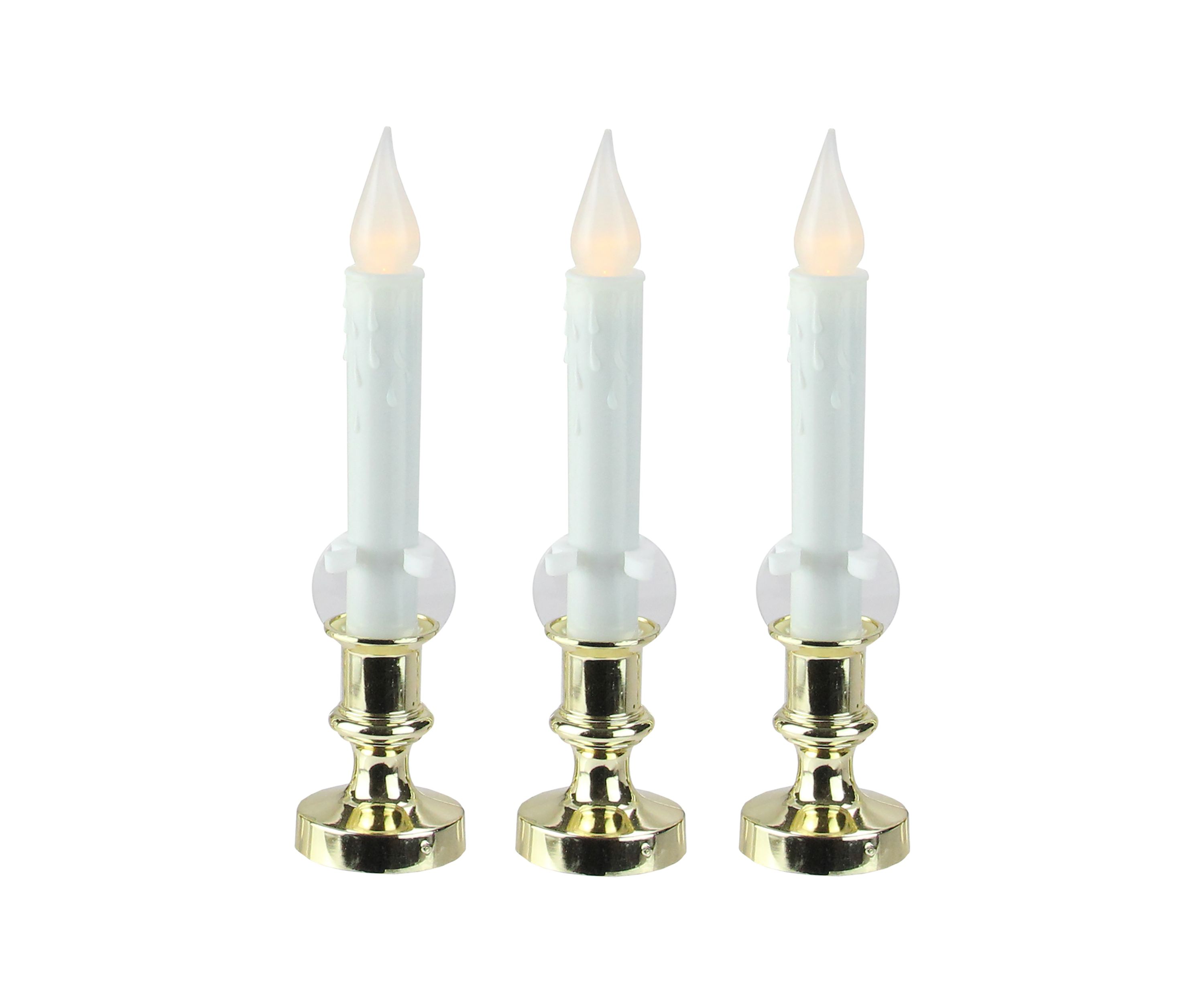 Set of 3 White LED C5 Flickering Window Christmas Candle Lamps with Timer 8.5Inch