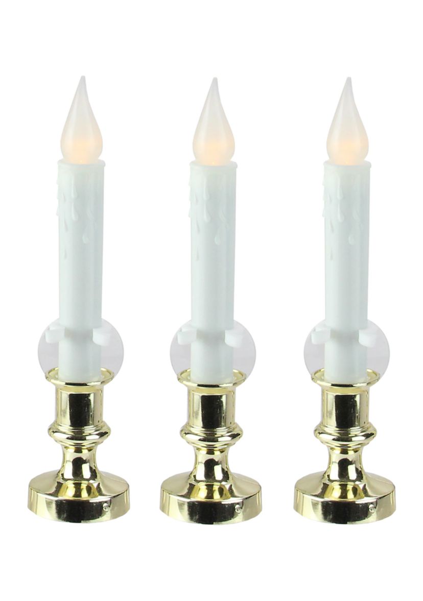 Set of 3 White LED C5 Flickering Window Christmas Candle Lamps with Timer 8.5Inch