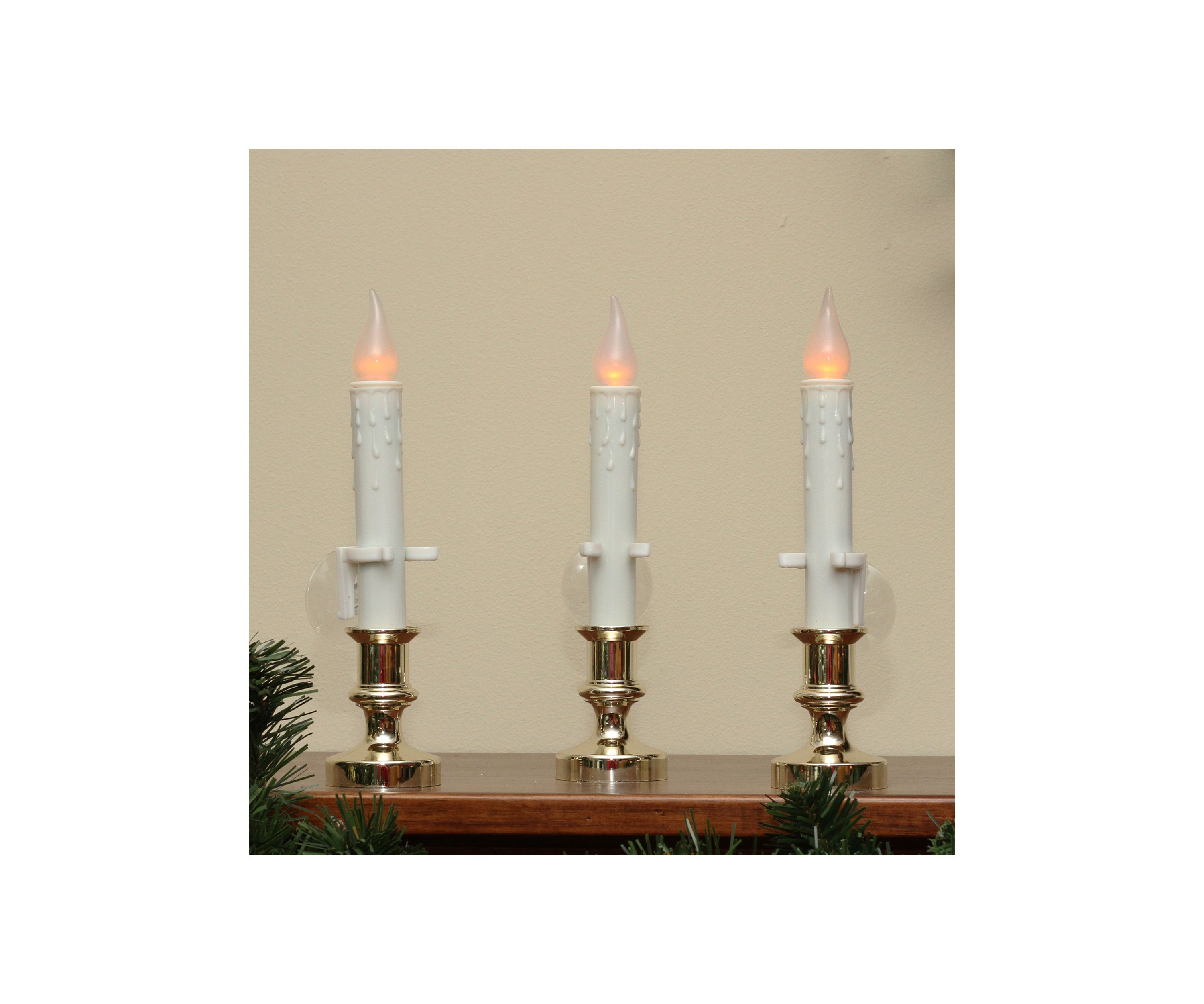 Set of 3 White LED C5 Flickering Window Christmas Candle Lamps with Timer 8.5Inch