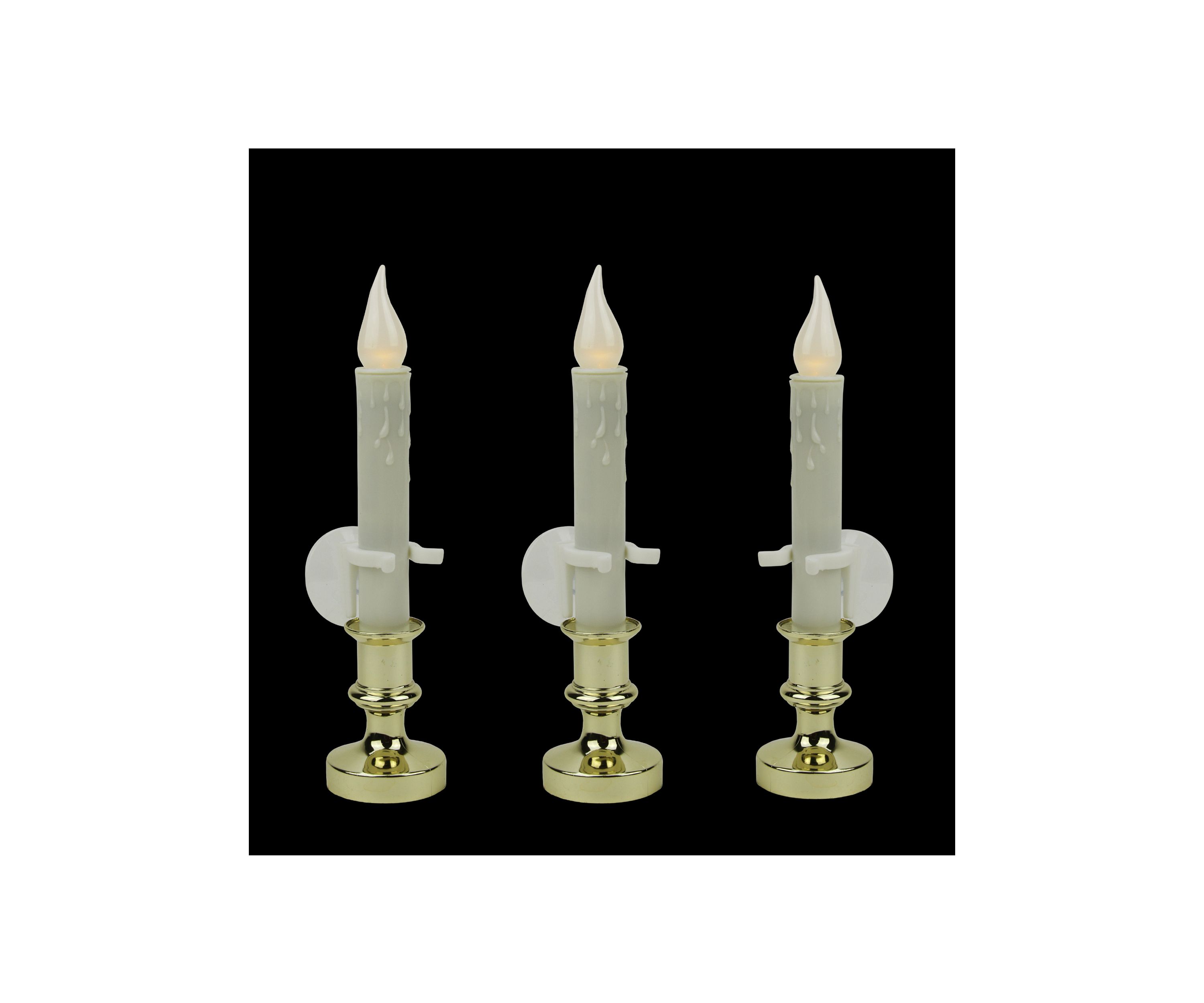 Set of 3 White LED C5 Flickering Window Christmas Candle Lamps with Timer 8.5Inch