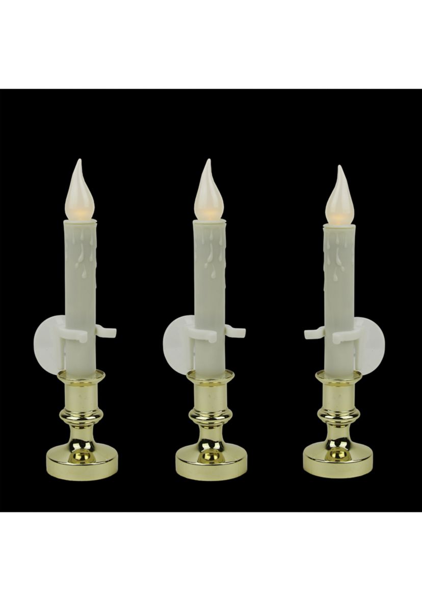 Set of 3 White LED C5 Flickering Window Christmas Candle Lamps with Timer 8.5Inch