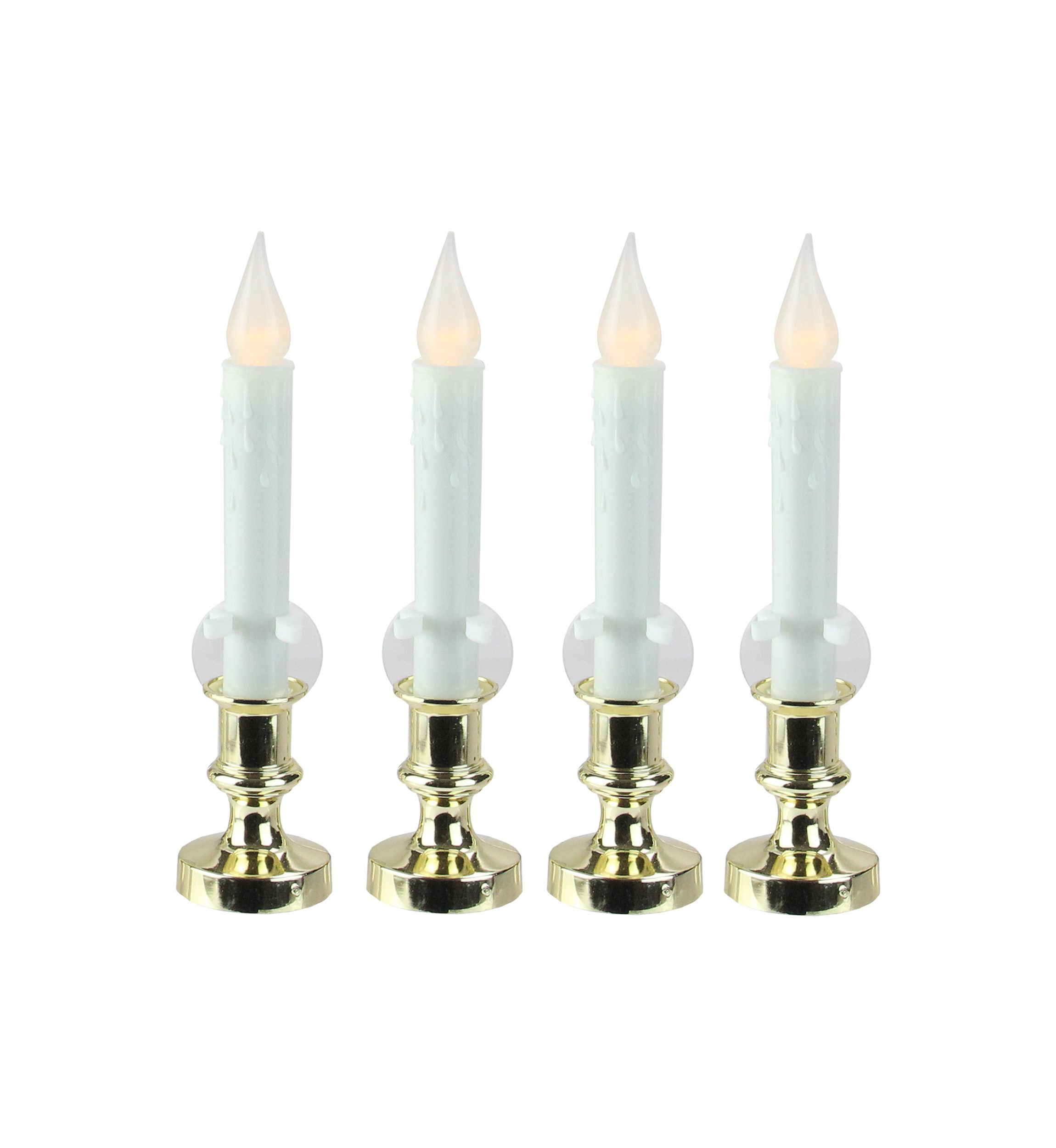 Set of 4 White and Gold LED C5 Flickering Window Christmas Candle Lamp with Timer 8.5Inch