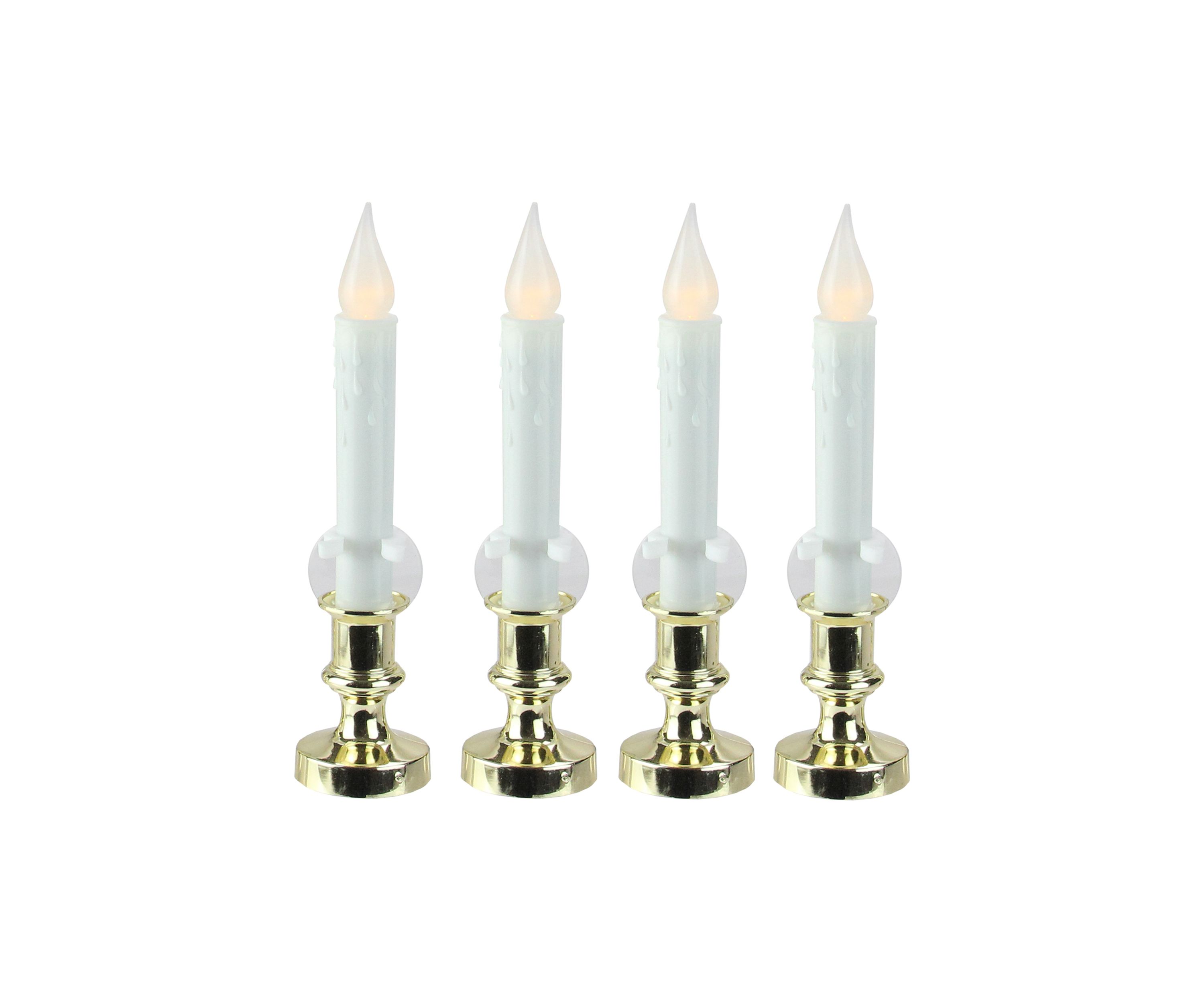 Set of 4 White and Gold LED C5 Flickering Window Christmas Candle Lamp with Timer 8.5Inch