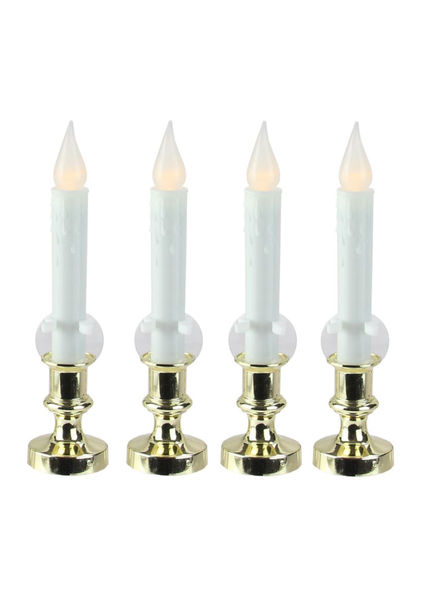 Set of 4 White and Gold LED C5 Flickering Window Christmas Candle Lamp with Timer 8.5Inch
