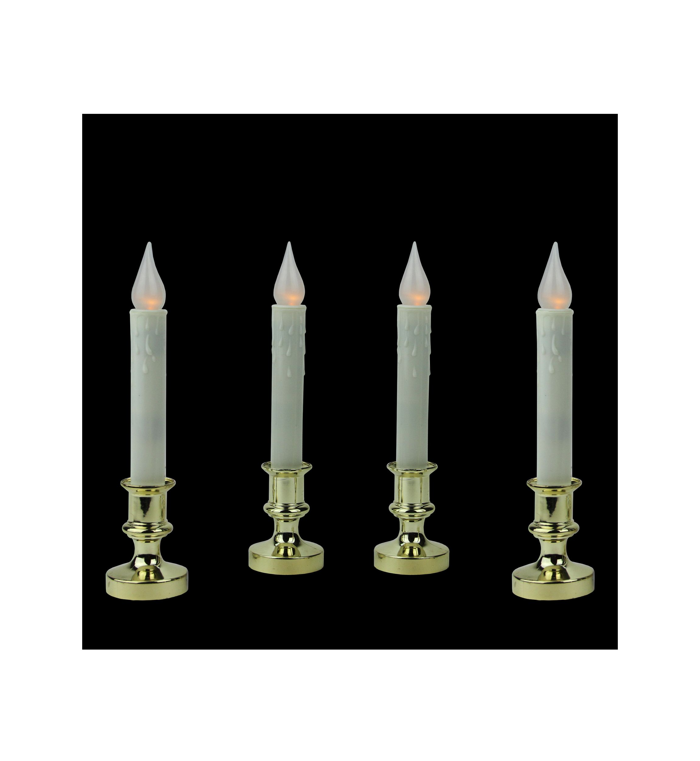 Set of 4 White and Gold LED C5 Flickering Window Christmas Candle Lamp with Timer 8.5Inch