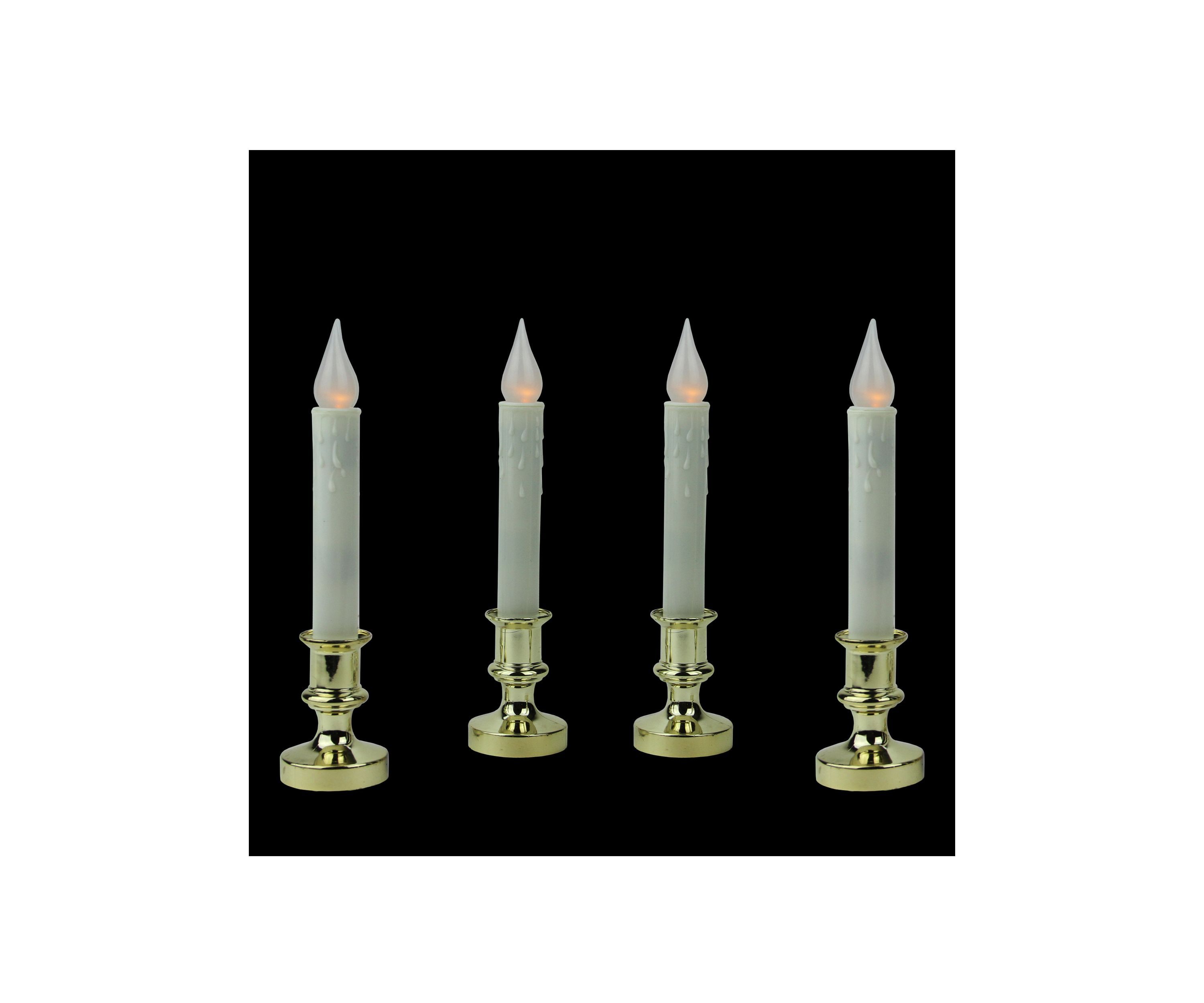 Set of 4 White and Gold LED C5 Flickering Window Christmas Candle Lamp with Timer 8.5Inch