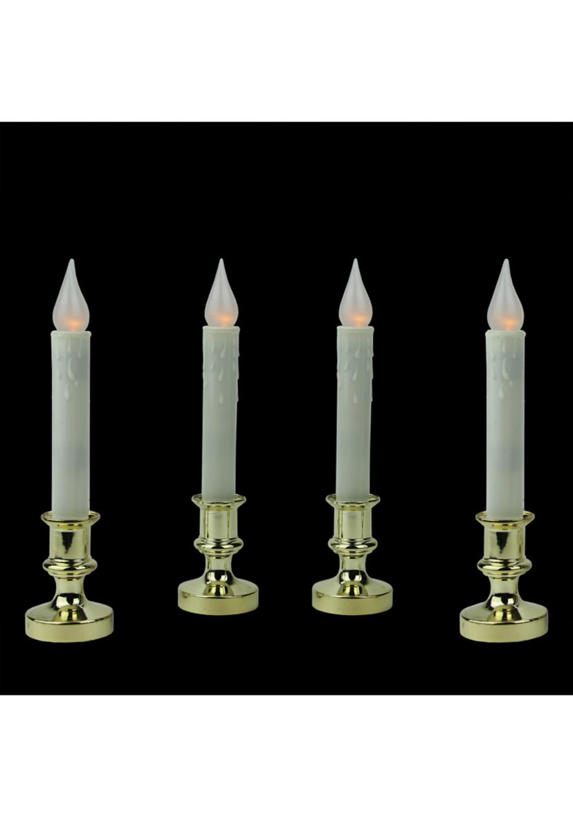 Set of 4 White and Gold LED C5 Flickering Window Christmas Candle Lamp with Timer 8.5Inch
