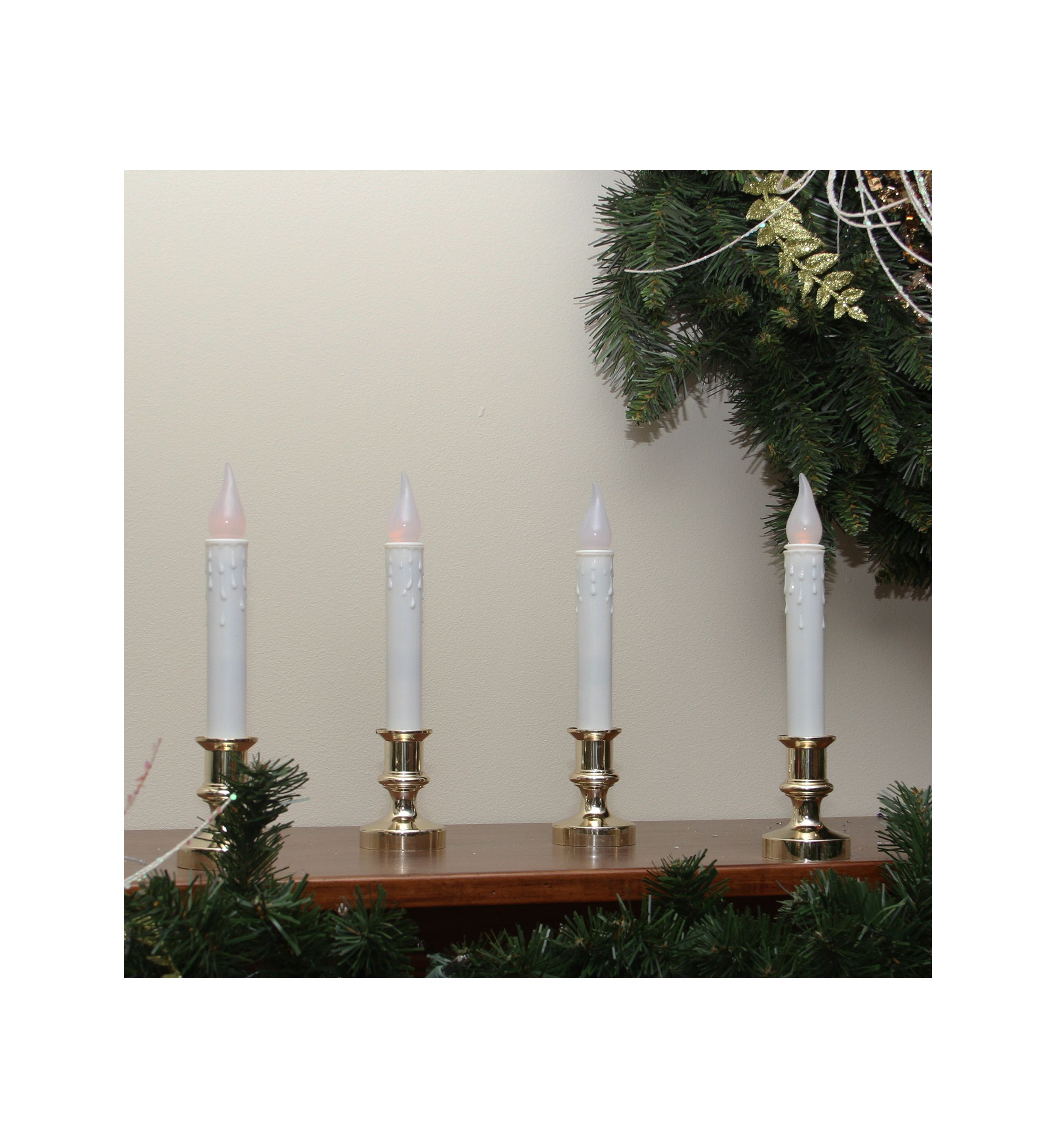 Set of 4 White and Gold LED C5 Flickering Window Christmas Candle Lamp with Timer 8.5Inch