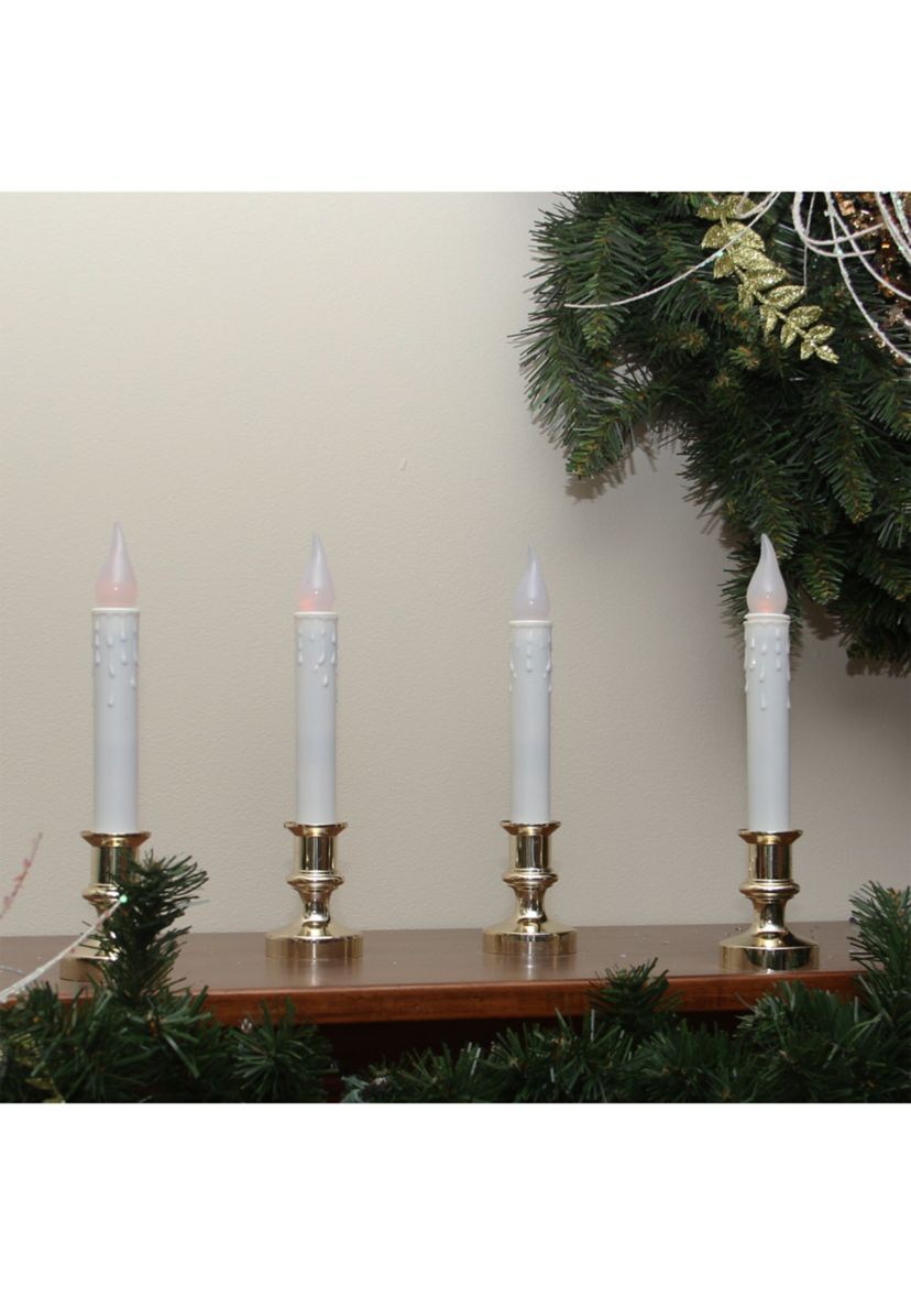 Set of 4 White and Gold LED C5 Flickering Window Christmas Candle Lamp with Timer 8.5Inch