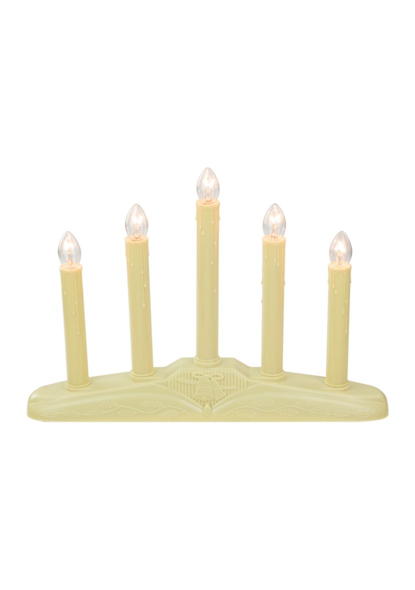 14.5Inch Ivory 5-Lights Christmas Chandelier on Holly Berry and Bell Base Candle Lamp