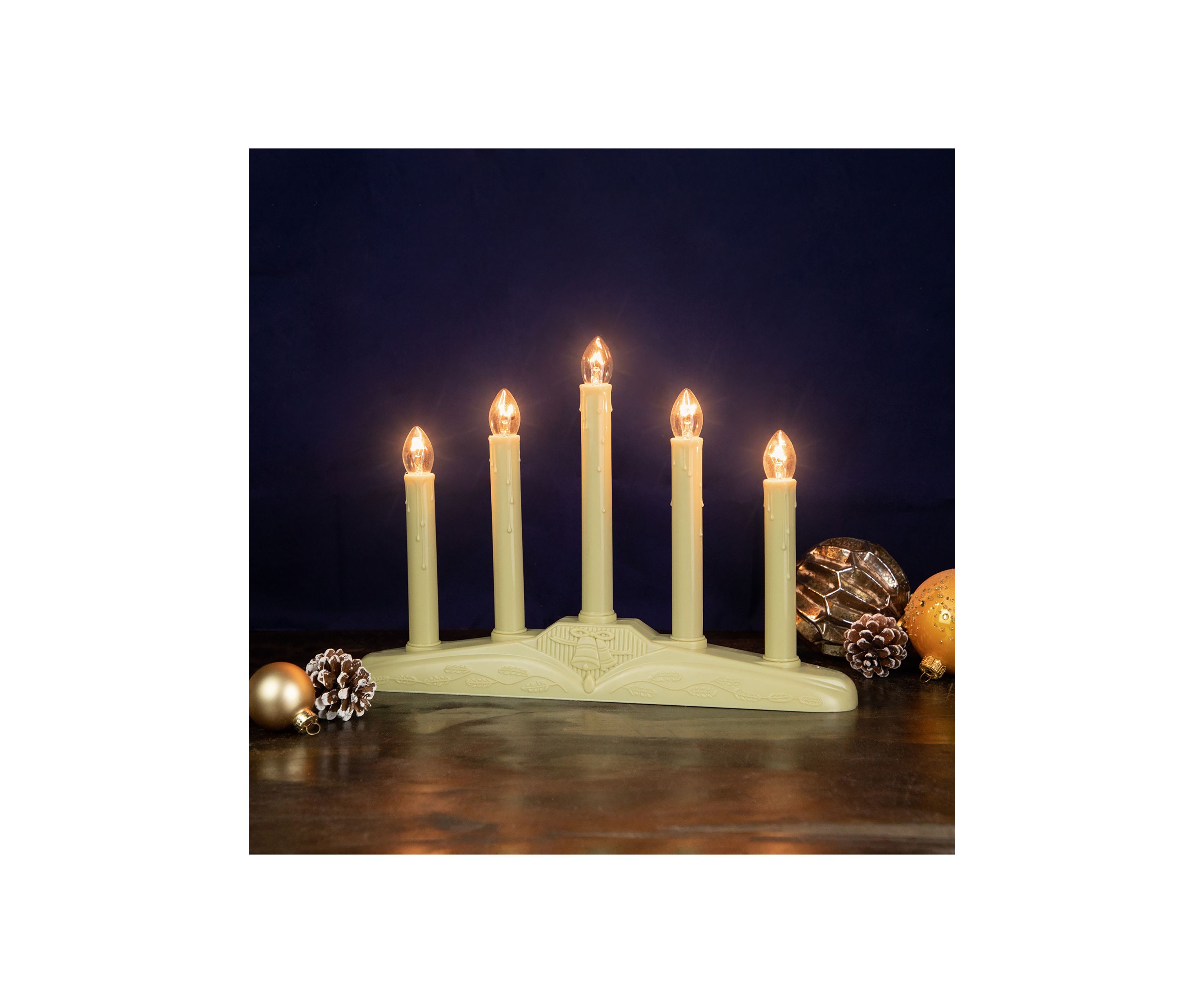 14.5Inch Ivory 5-Lights Christmas Chandelier on Holly Berry and Bell Base Candle Lamp
