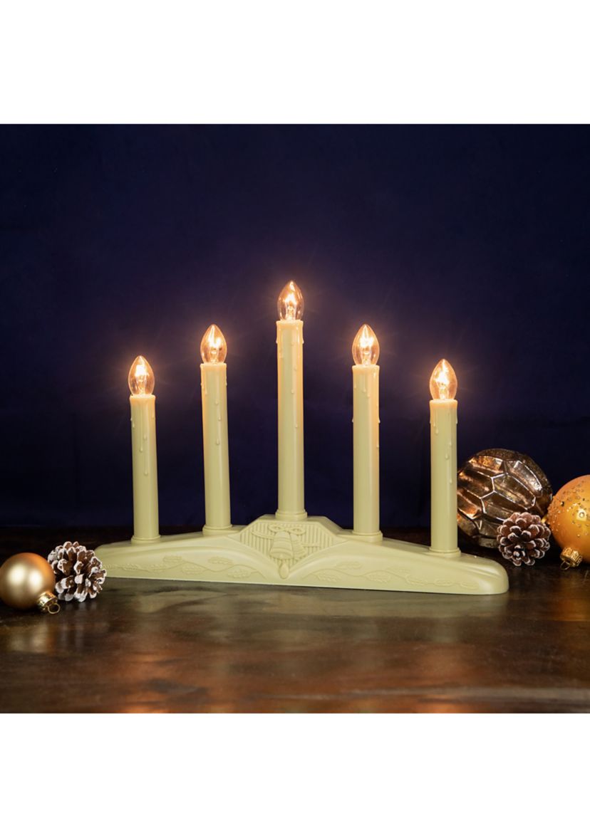14.5Inch Ivory 5-Lights Christmas Chandelier on Holly Berry and Bell Base Candle Lamp