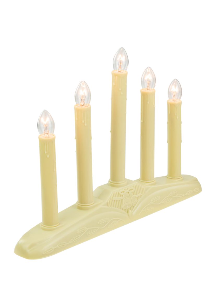 14.5Inch Ivory 5-Lights Christmas Chandelier on Holly Berry and Bell Base Candle Lamp