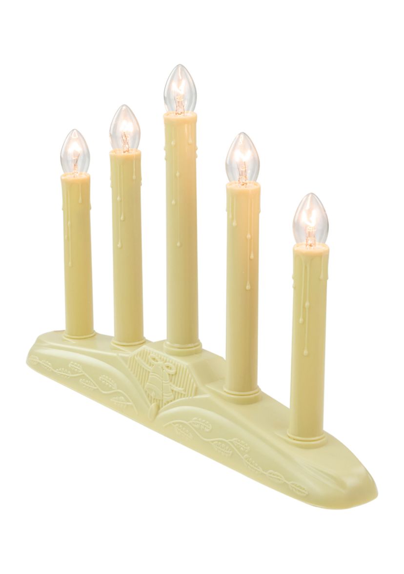 14.5Inch Ivory 5-Lights Christmas Chandelier on Holly Berry and Bell Base Candle Lamp