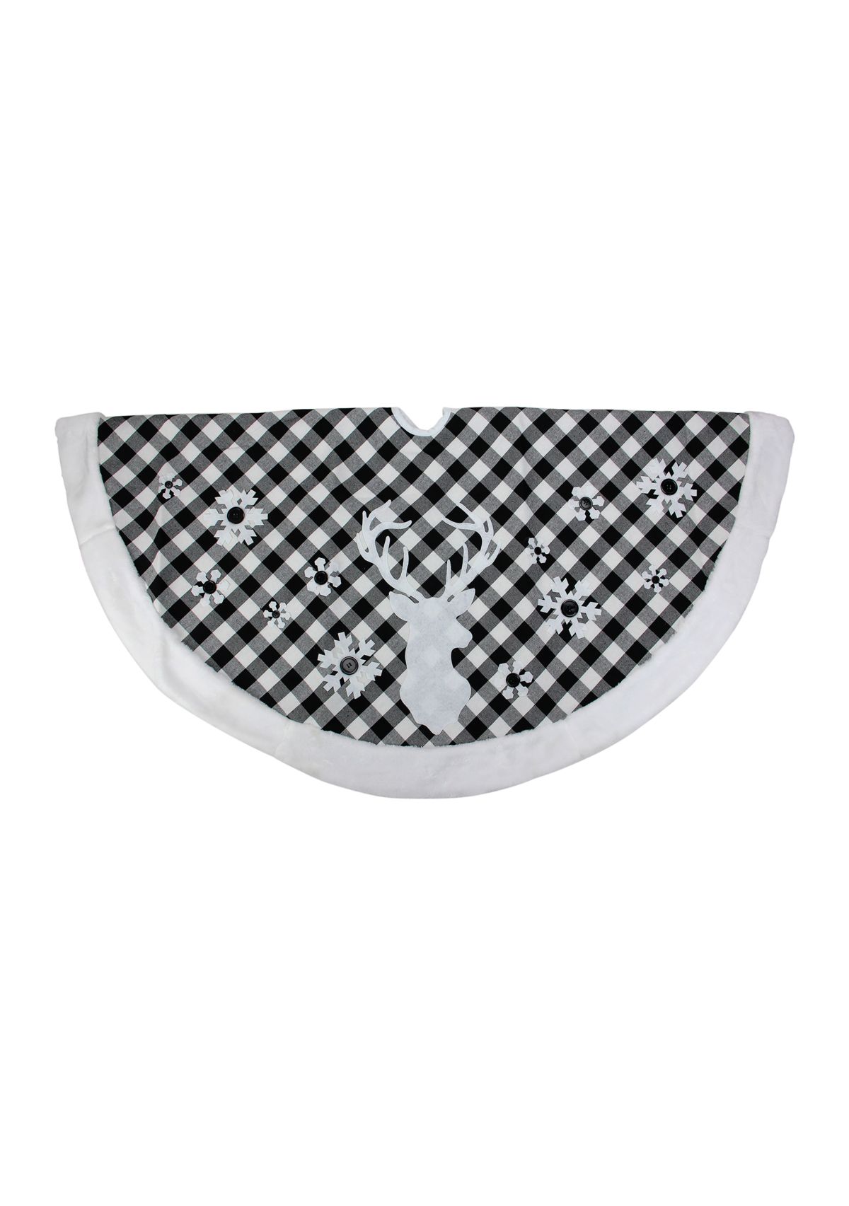 48Inch Black and White Plaid Reindeer Christmas Tree Skirt