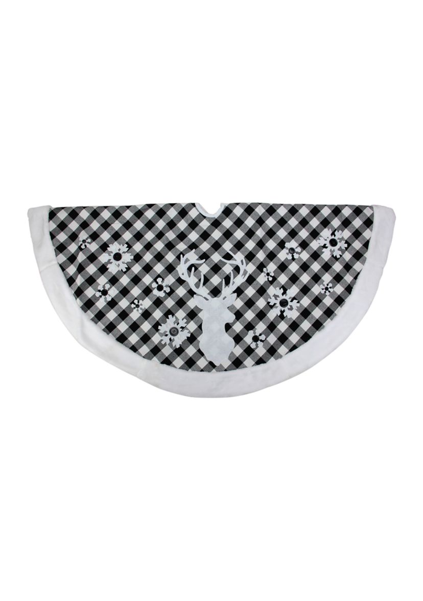 48Inch Black and White Plaid Reindeer Christmas Tree Skirt