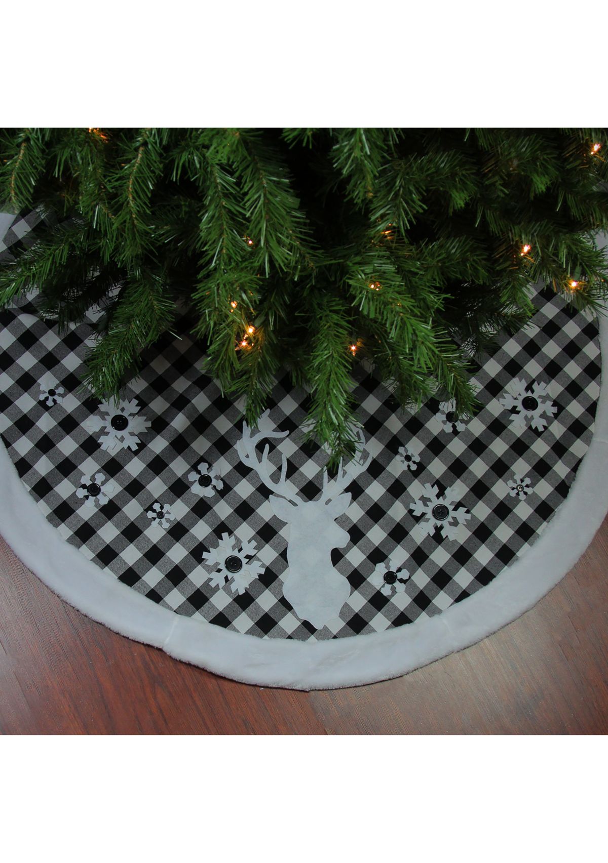 48Inch Black and White Plaid Reindeer Christmas Tree Skirt