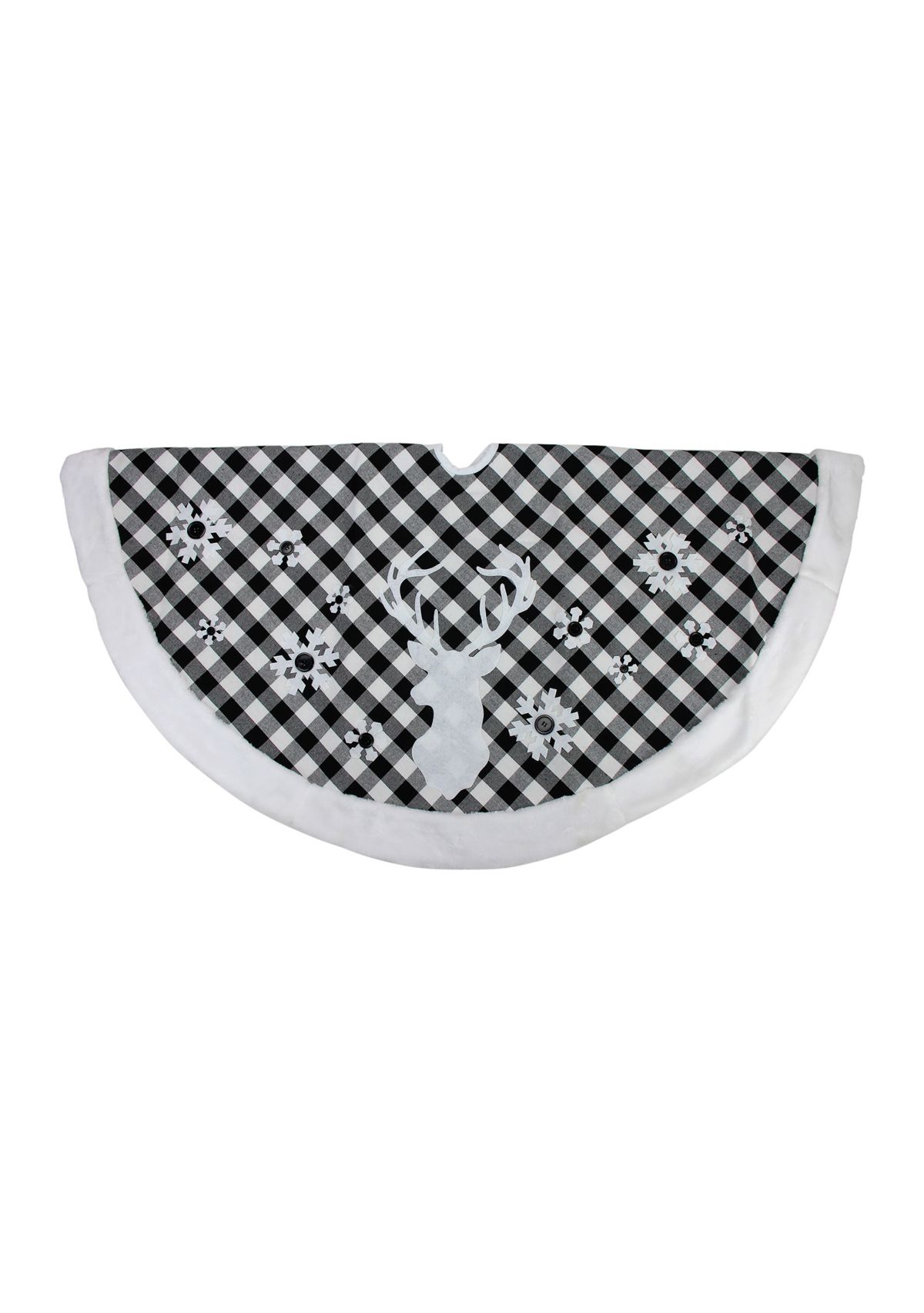 48Inch Black and White Plaid Reindeer Christmas Tree Skirt
