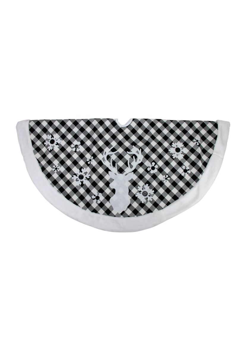 48Inch Black and White Plaid Reindeer Christmas Tree Skirt