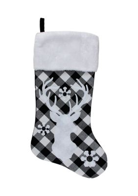 Northlight 20.5Inch Black And White Plaid Rustic Reindeer Snowflake Christmas Stocking