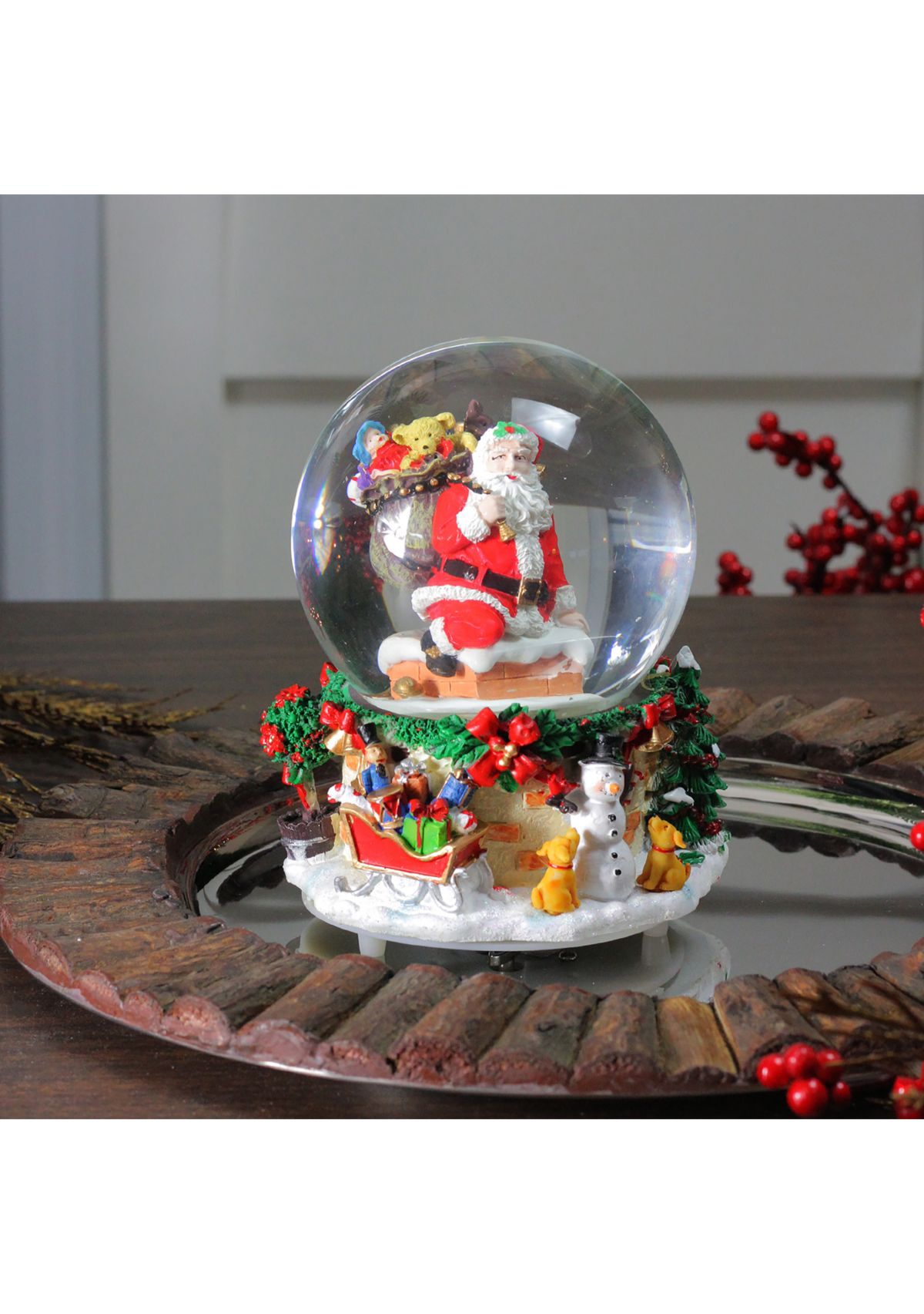 7Inch Santa Claus in Chimney Musical Christmas Snow Globe