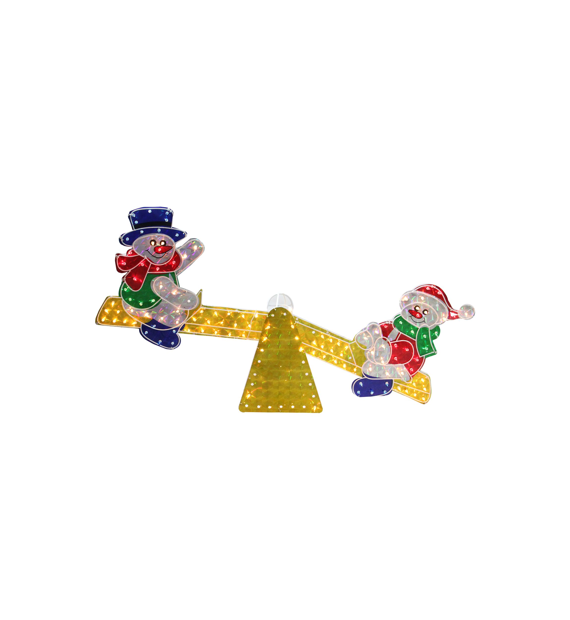 48Inch Yellow and Red Pre-Lit Holographic Snowmen on See Saw Outdoor Christmas Decor