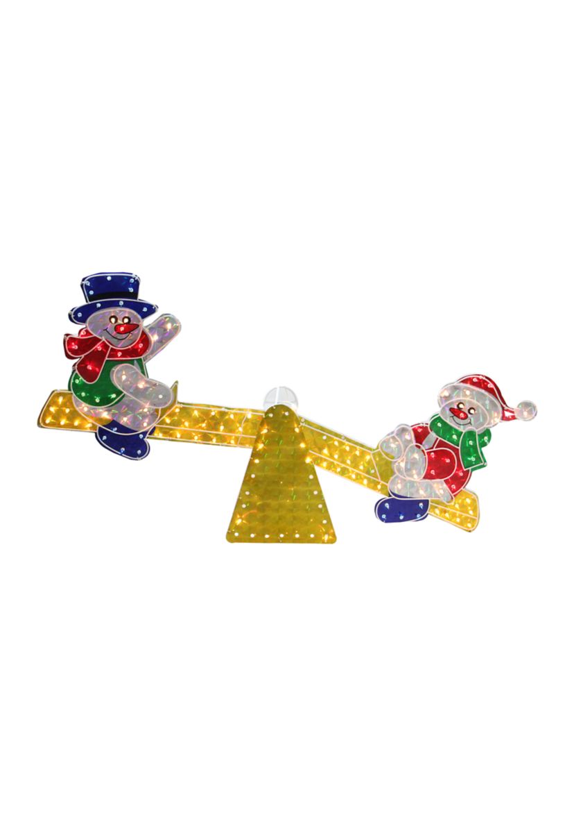 48Inch Yellow and Red Pre-Lit Holographic Snowmen on See Saw Outdoor Christmas Decor